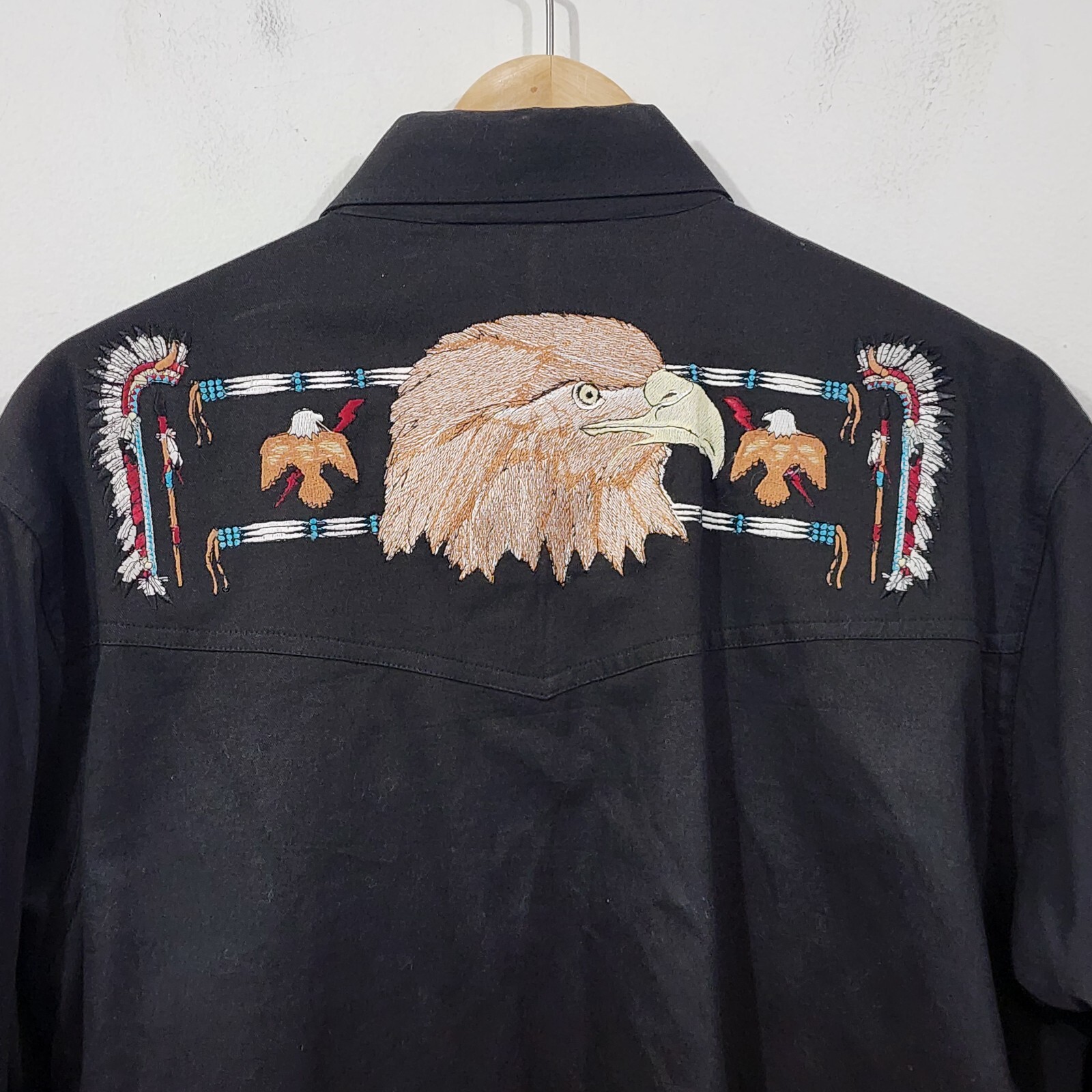 Crazy Cowboy Mens Shirt Black Eagle Embroidered Southwestern Snap Front Size M