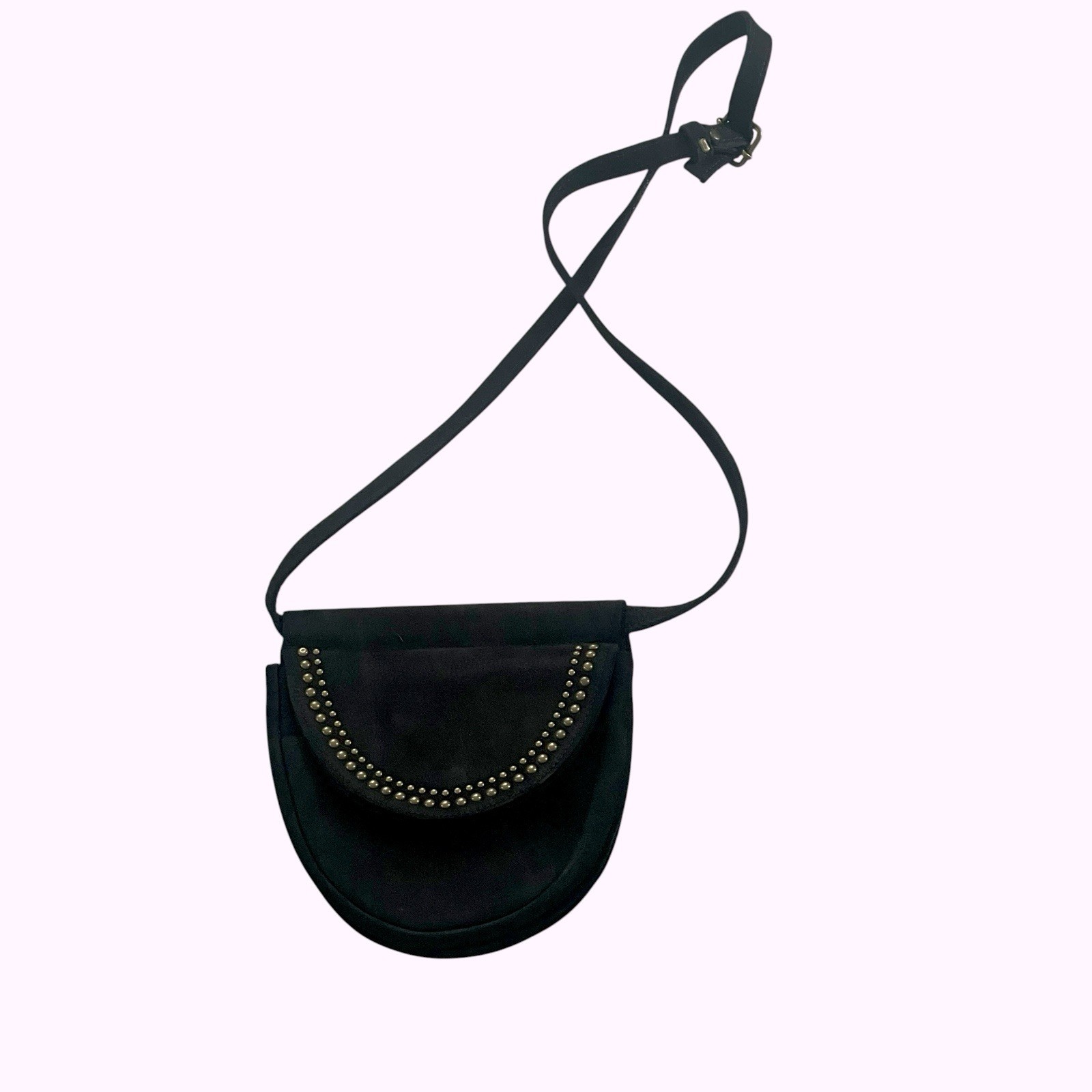 Sundance Saddle Shoulder Belt Bag Vera Pelle Black Suede Studded Leather Pouch