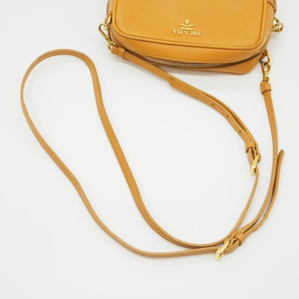 Prada Saffiano Leather Camel Camera Bag Crossbody Gold Hardware Auth