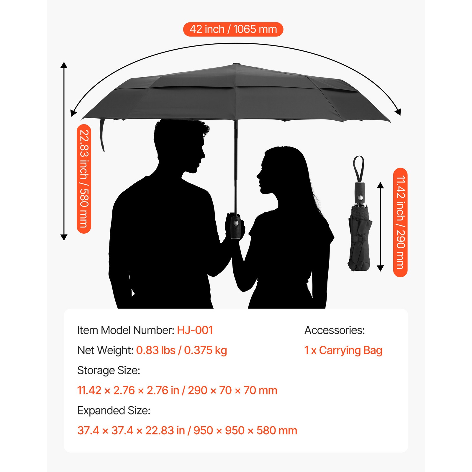 Travel Umbrella Portable Compact Windproof Umbrellas 42 in for Rain & Sun