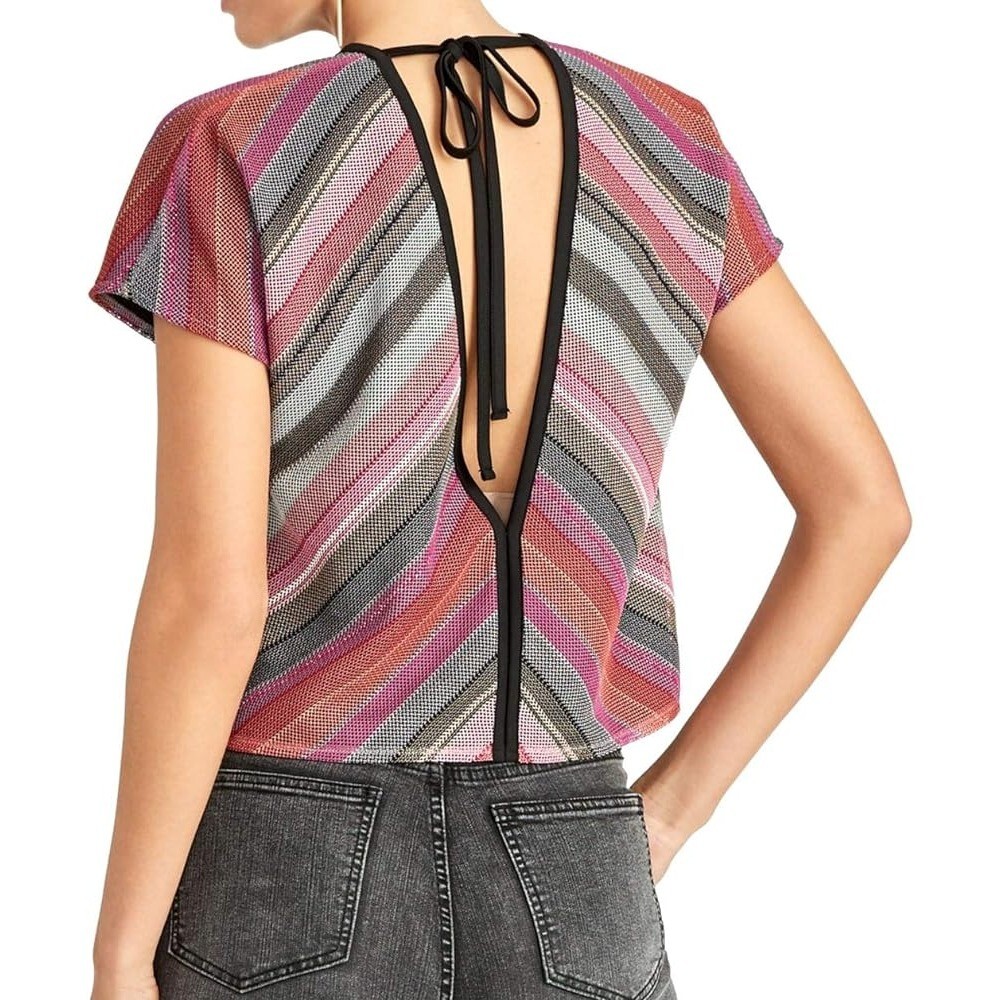 Rachel Roy Shirt Women Small Purple Black Striped Mariposa Metallic Top NWT