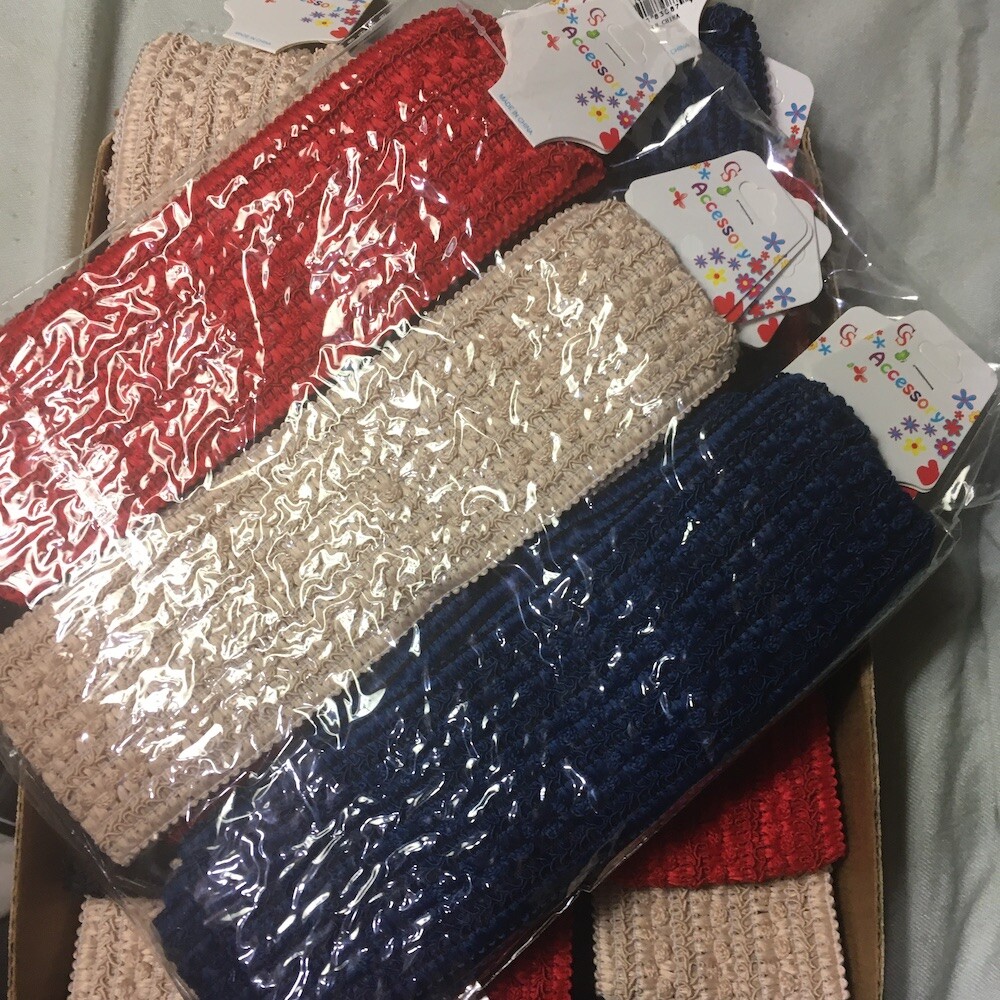 12 Headbands Cotton Large 3″ Stretchy 4 colors wide Red Black Blue Beige