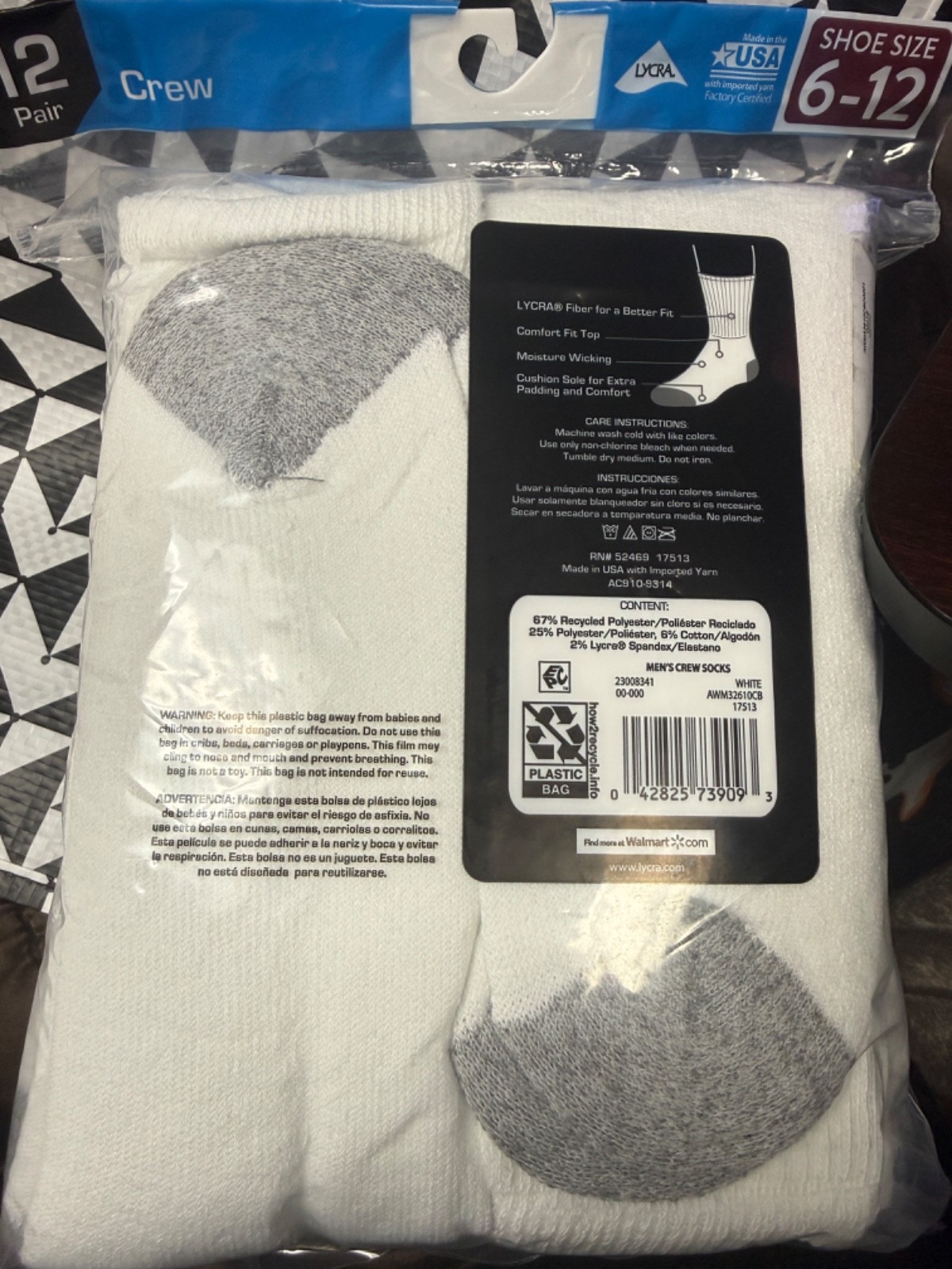 Athletic Works Men’s Crew Socks 12-Pack | Cushioned, Recycled, Moisture-Wick