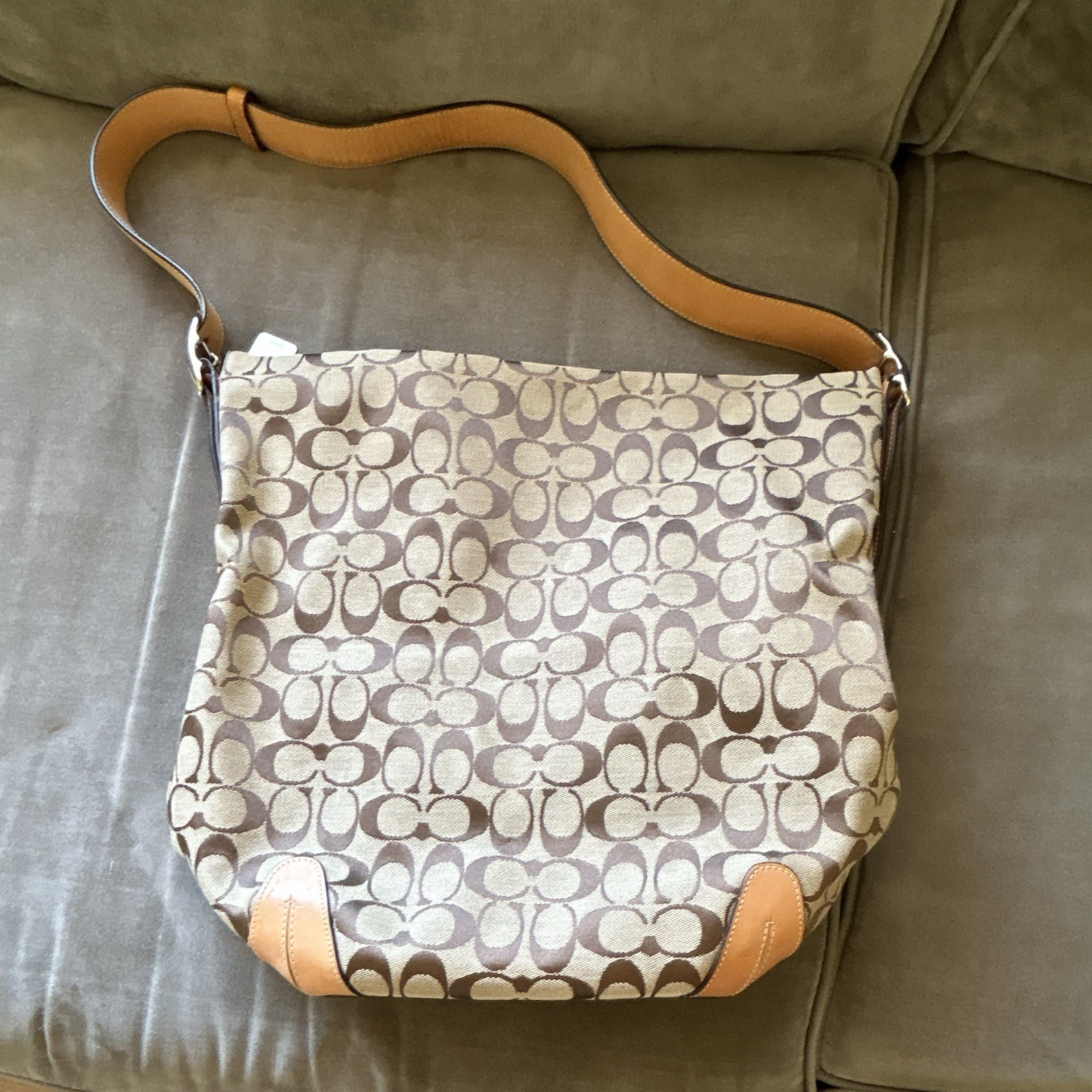 Coach Signature Logo Shoulder Bag w/ Hang Tag, Beige Brown, Gold Hardware