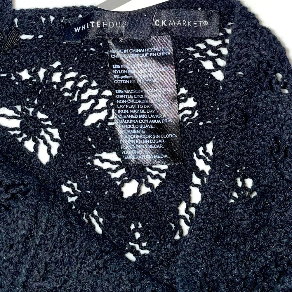 White House Black Market Black Crochet V-Neck Crop Top sz.LP $89 New