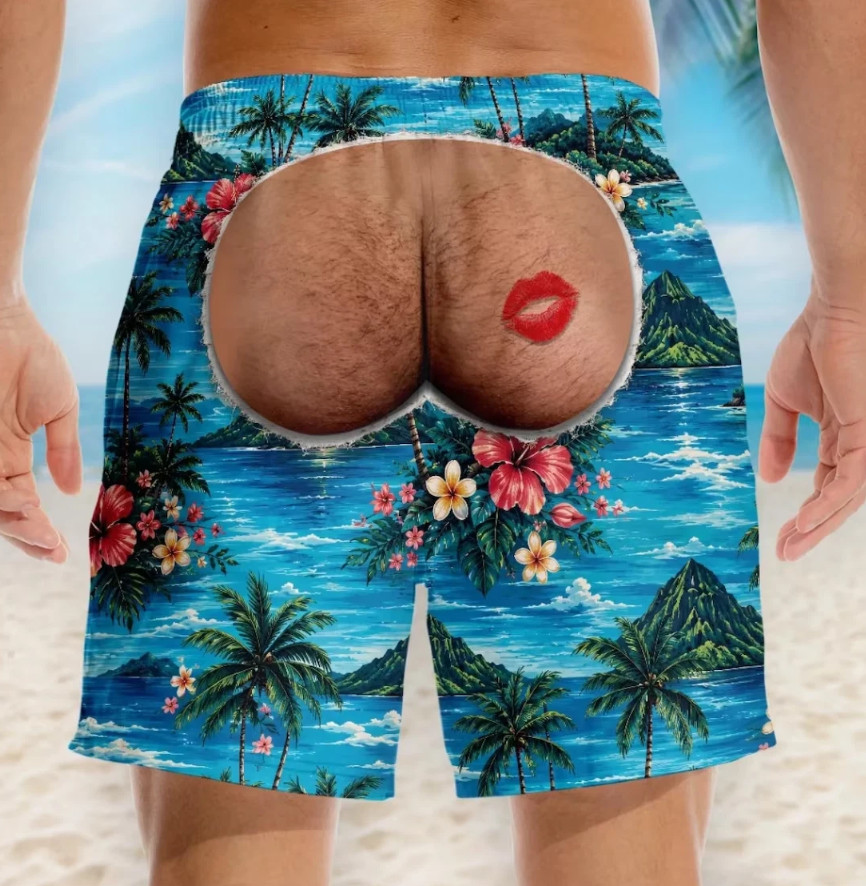 Funny Men’s Swim Trunks, Custom Fake Underwear Beach Shorts Size S-5XL