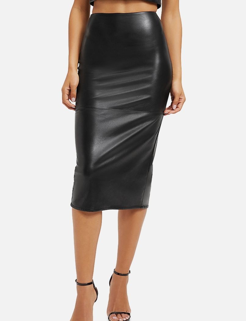Good American Black Better Than Leather Faux Leather Midi Pencil Skirt Size 0/25