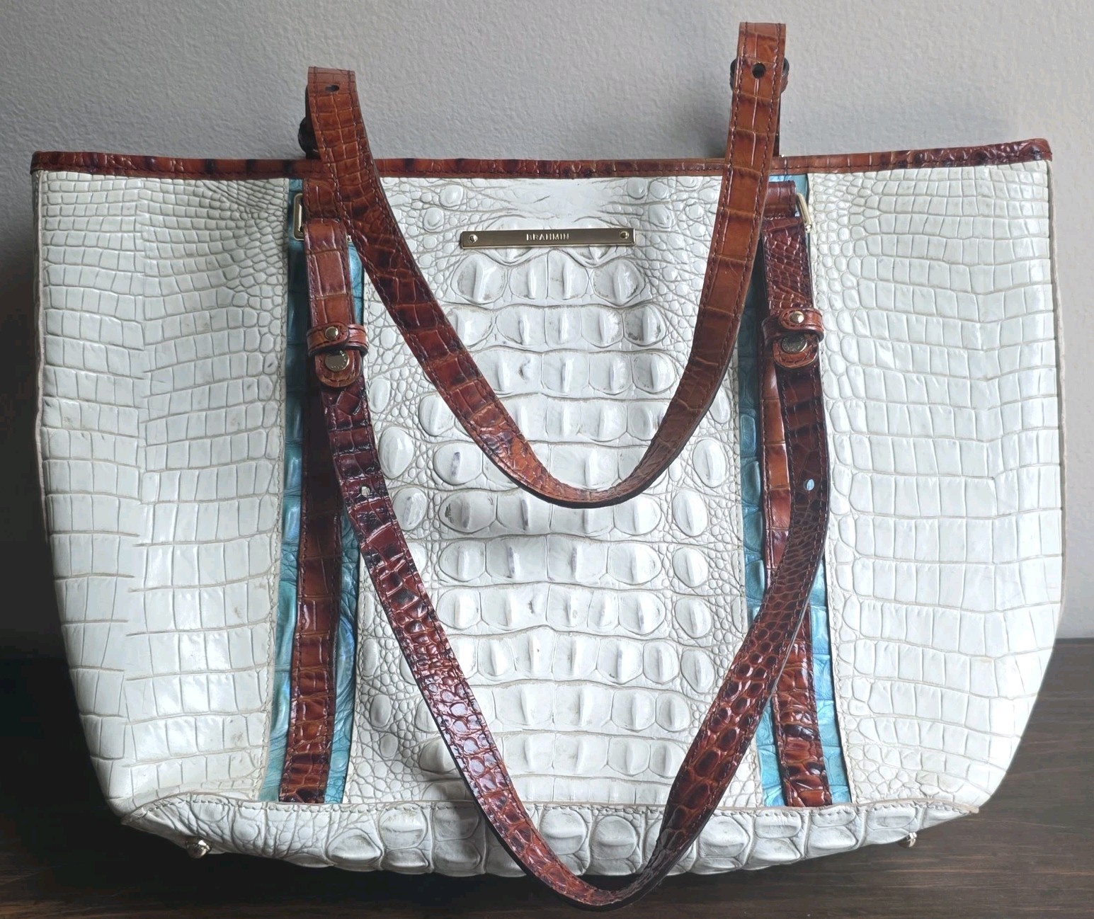 Brahmin Medium Asher Tote Coconut Soraya Melbourne Leather Rare Crocodile White