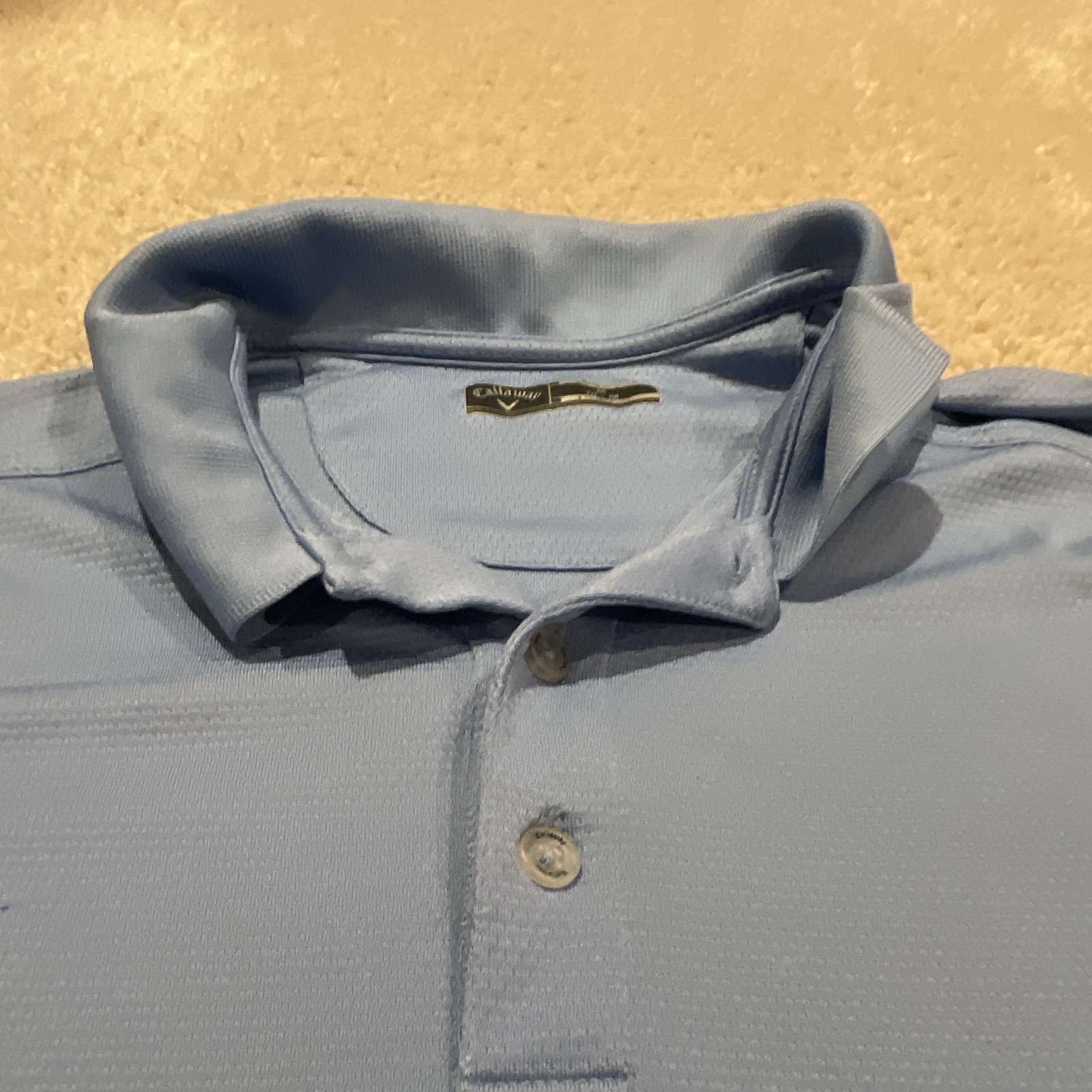 Callaway Men’s M Polo Blue Solid Short Sleeve Collared Logo Button Knit