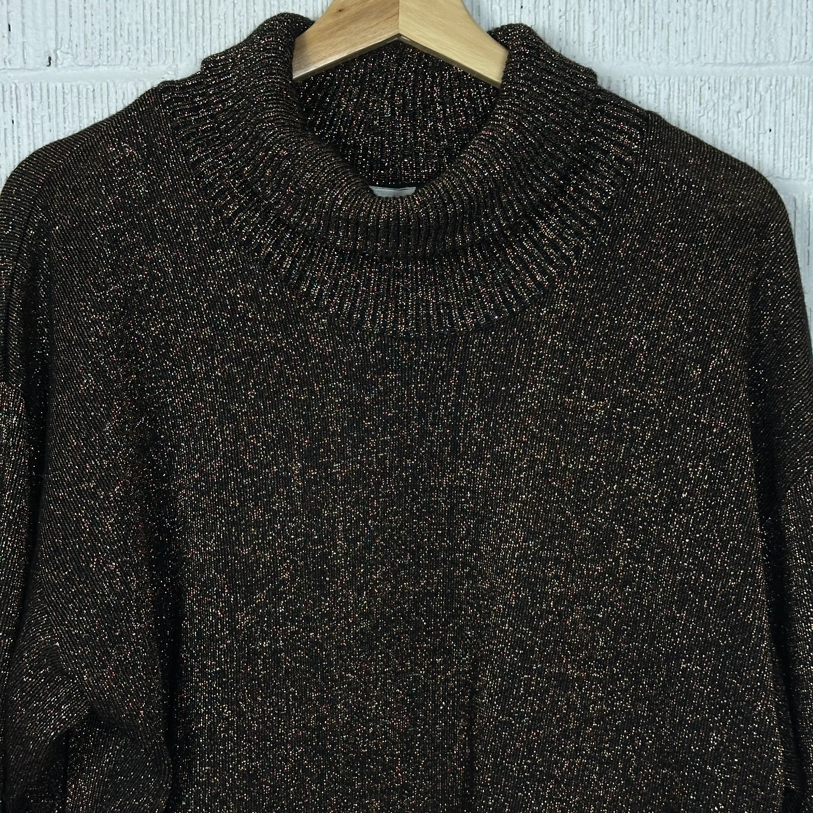 Vintage Christian Dior Loungewear Metallic Gold/Black Ribbed Turtleneck Sweater