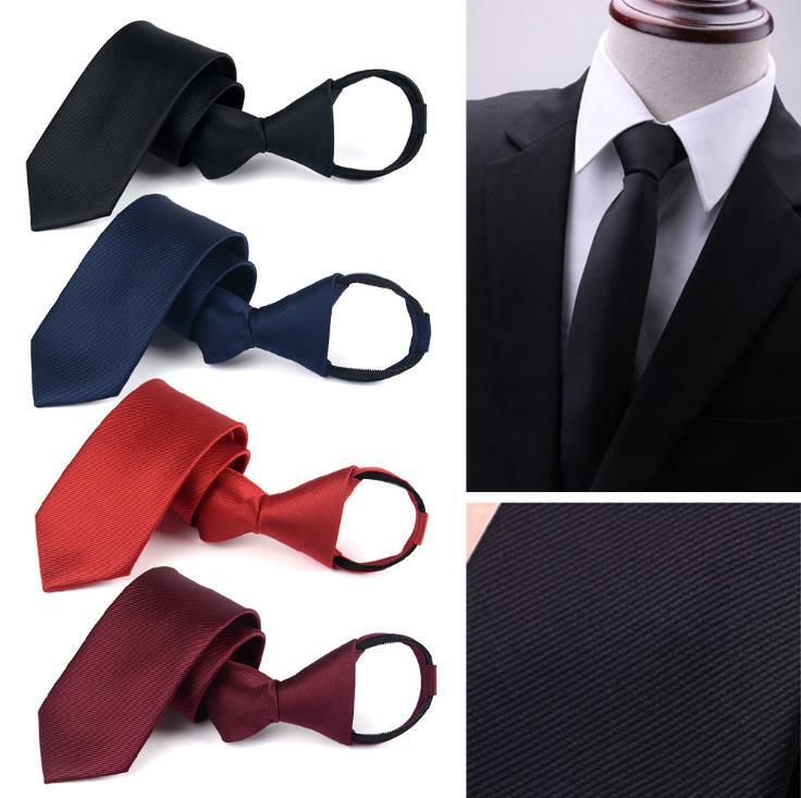 Men’s Solid Color Ready Knot Pre Tied Formal Zipper Tie Neck Wear