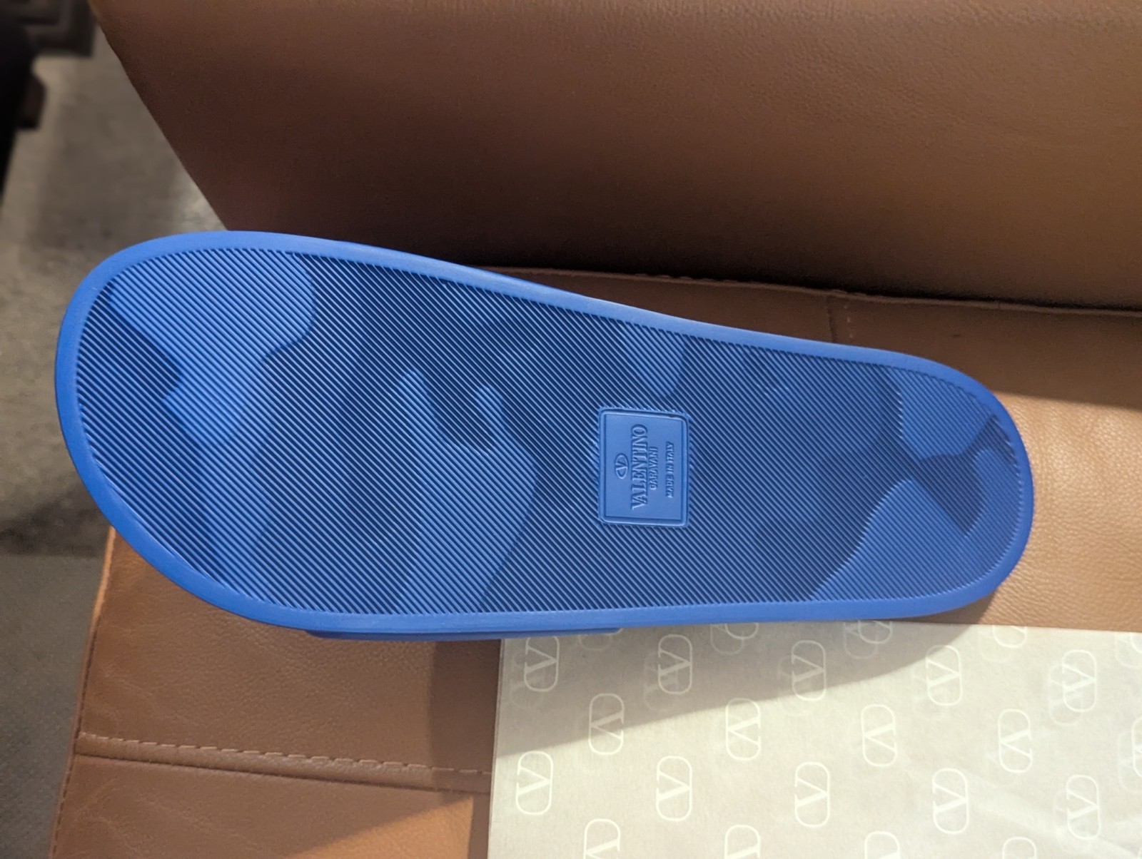 Valentino Garavani Men Blue V Logo Pool Slide Sandal Shoes Size 12 NEW w TAGS