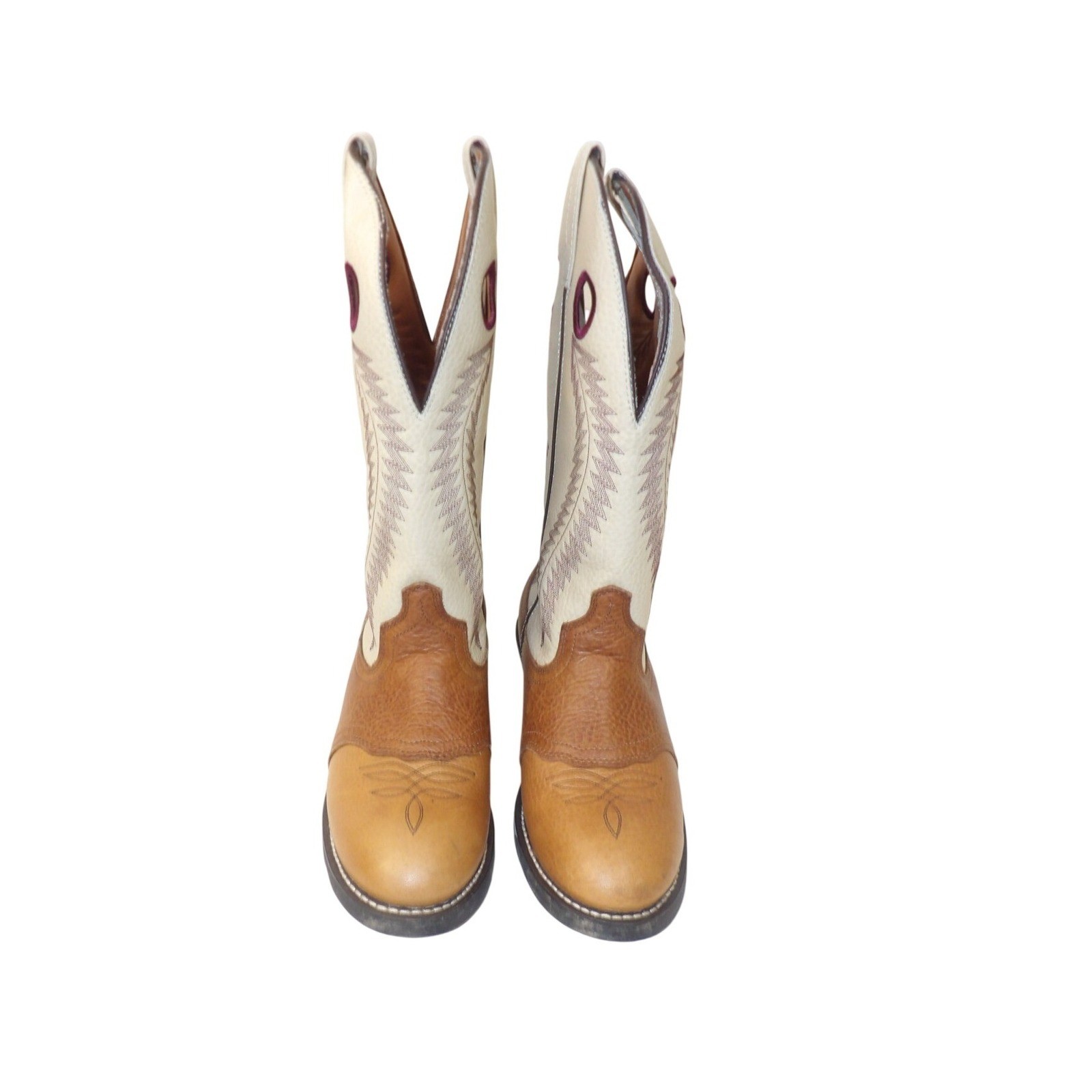 Loredo Mens 9D Tan Leather Ivory Shaft Western Cowboy Boots Round Toe Pull Holes