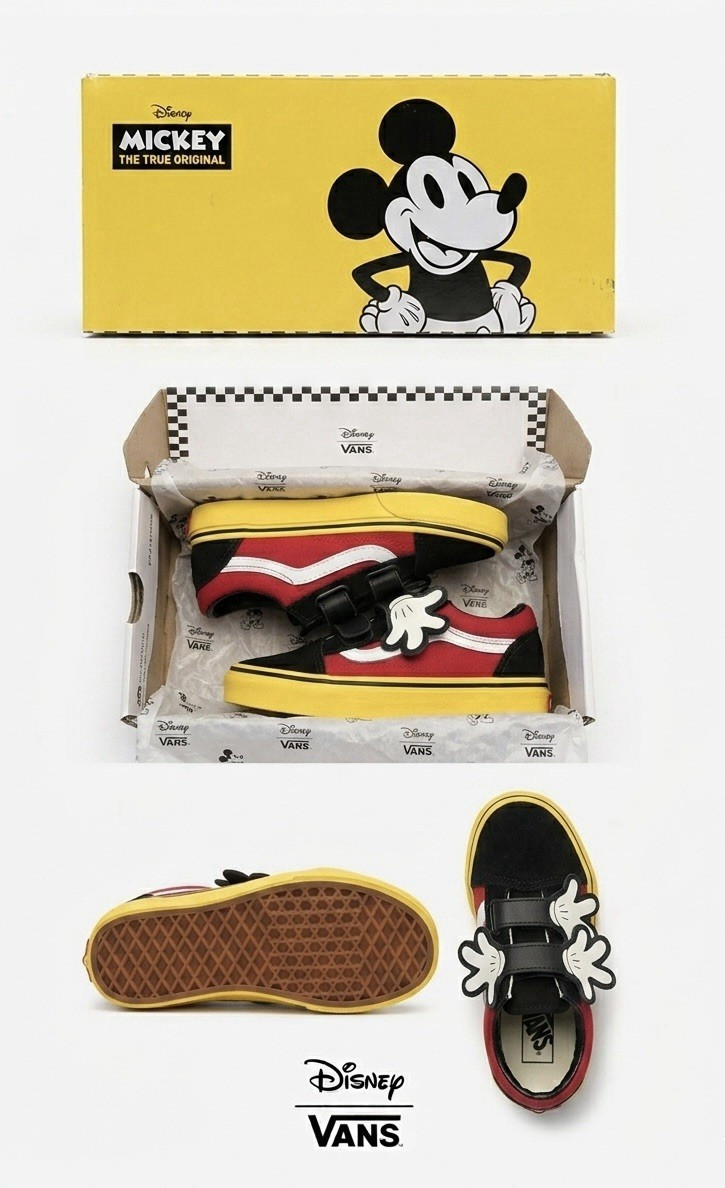 VANS Disney x Mickey Mouse Old Skool V Hook & Loop Sneakers Red/Black US 2