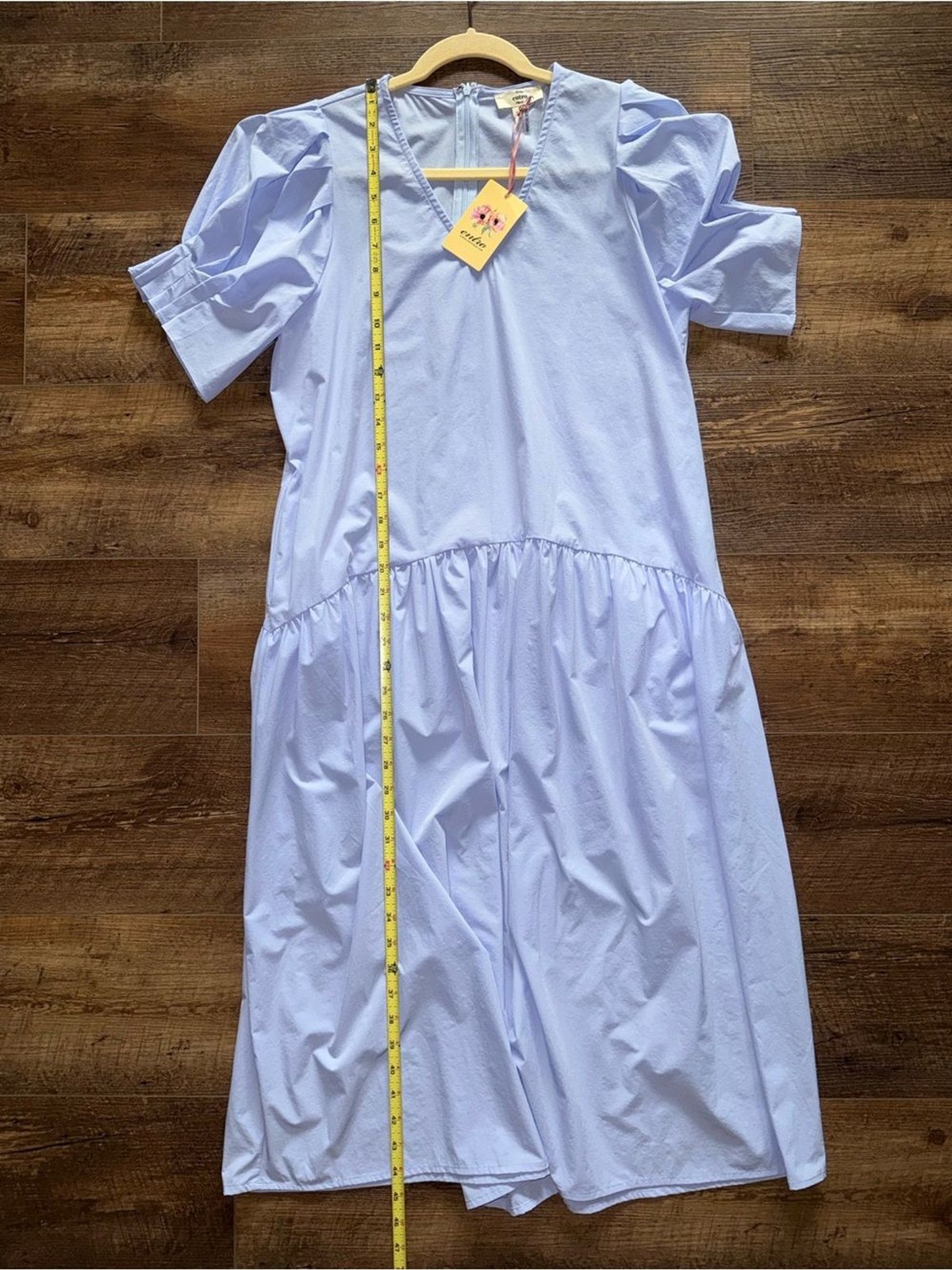 Entro Small NWT Light Blue Puff-Sleeve V-Neck Midi Dress