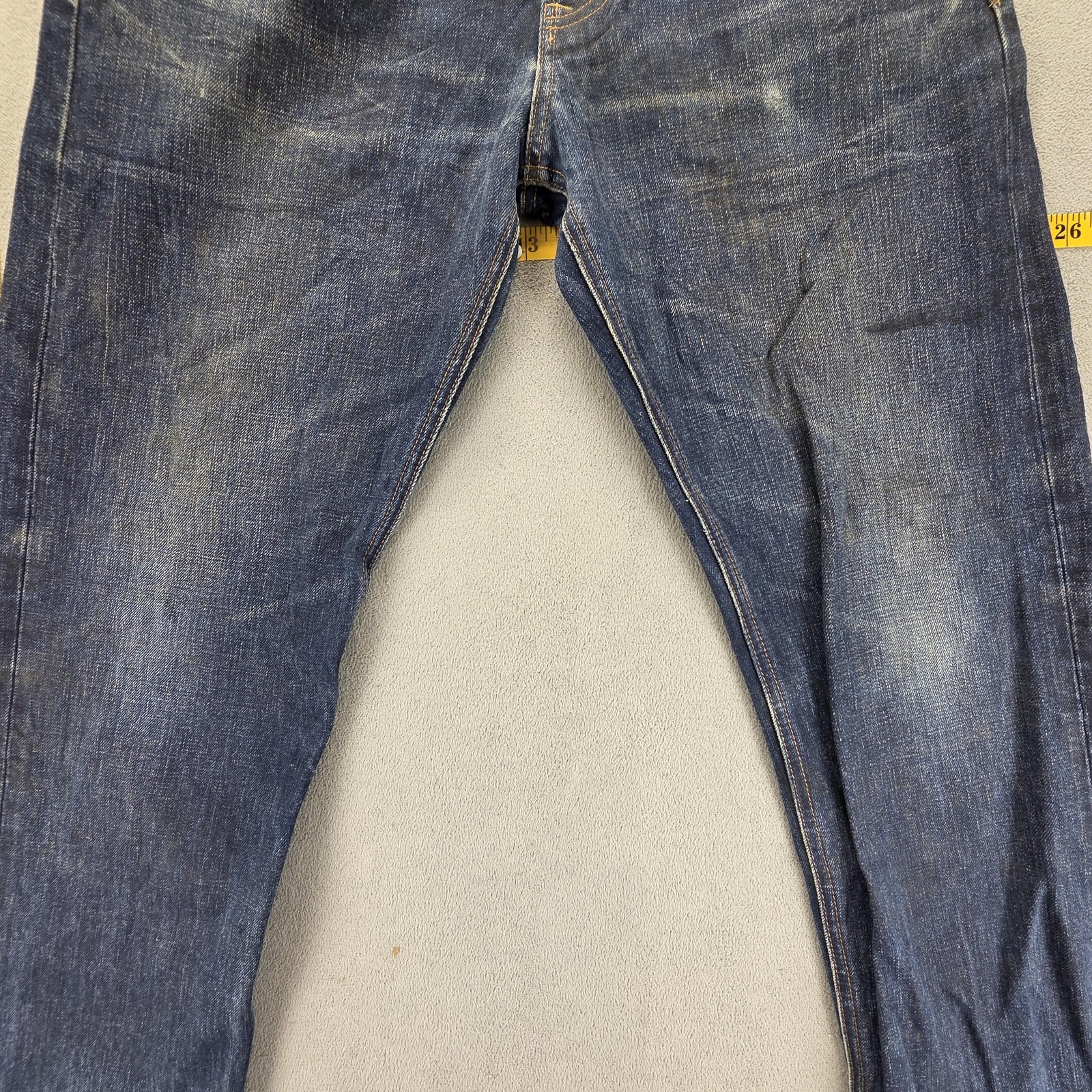 Selvedge Jeans Mens 34×32 Blue Regular Straight Farrell Buckle Back Honeycomb