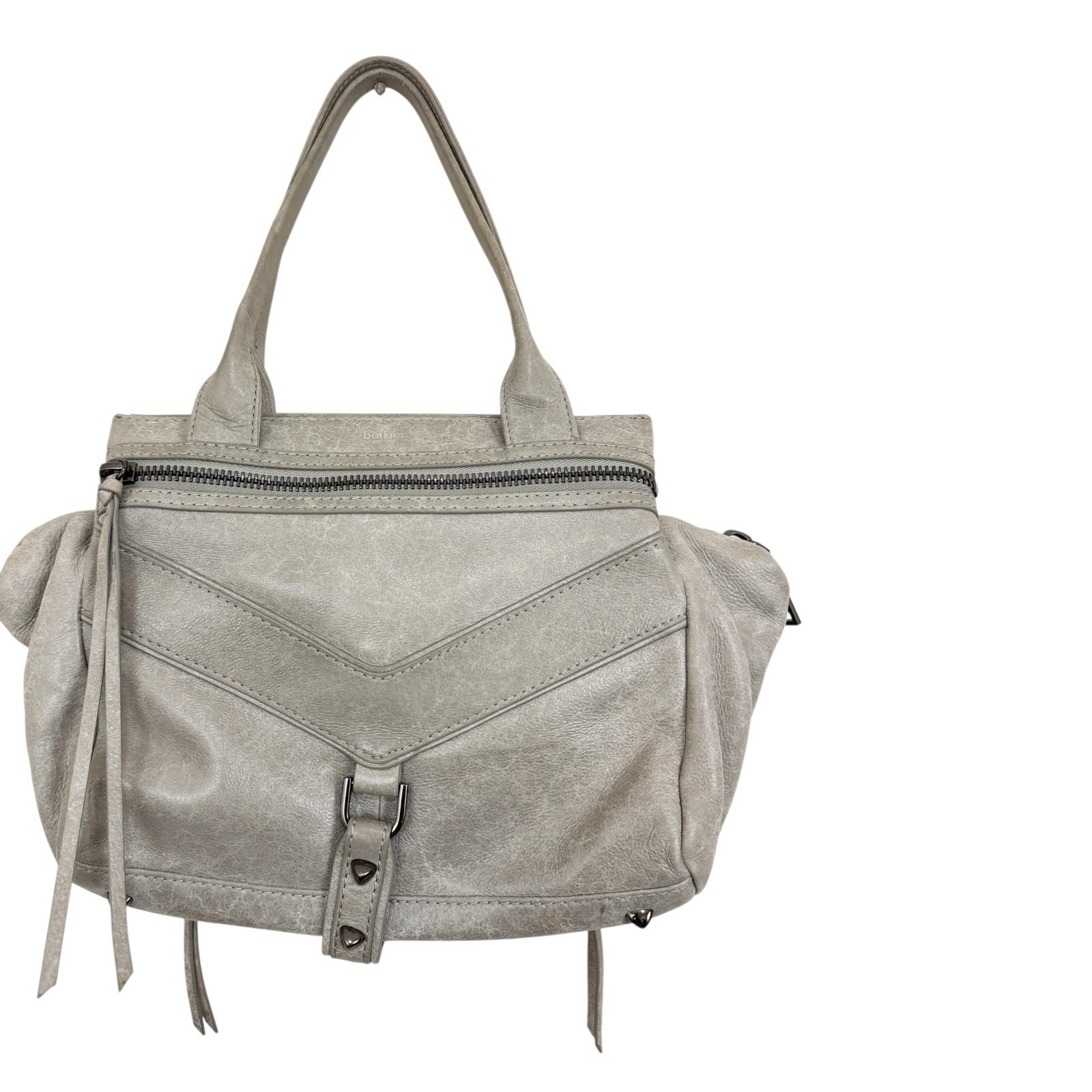 Botkier Trigger Satchel Shoulder Bag Purse Gray Leather Studs Zippers Moto