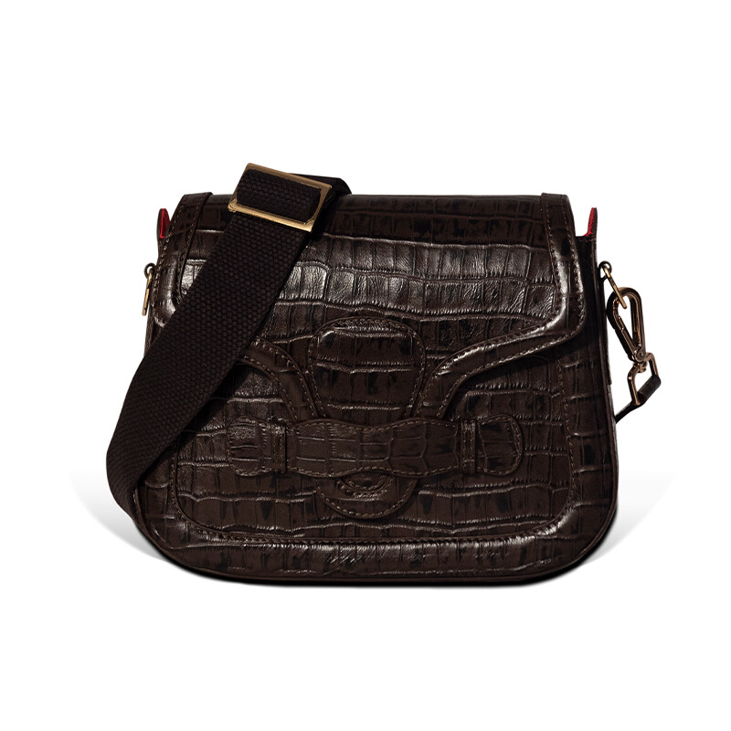 SABBAI NWT $446 Carriel Brown Leather Croc Embossed Saddle Crossbody Bag