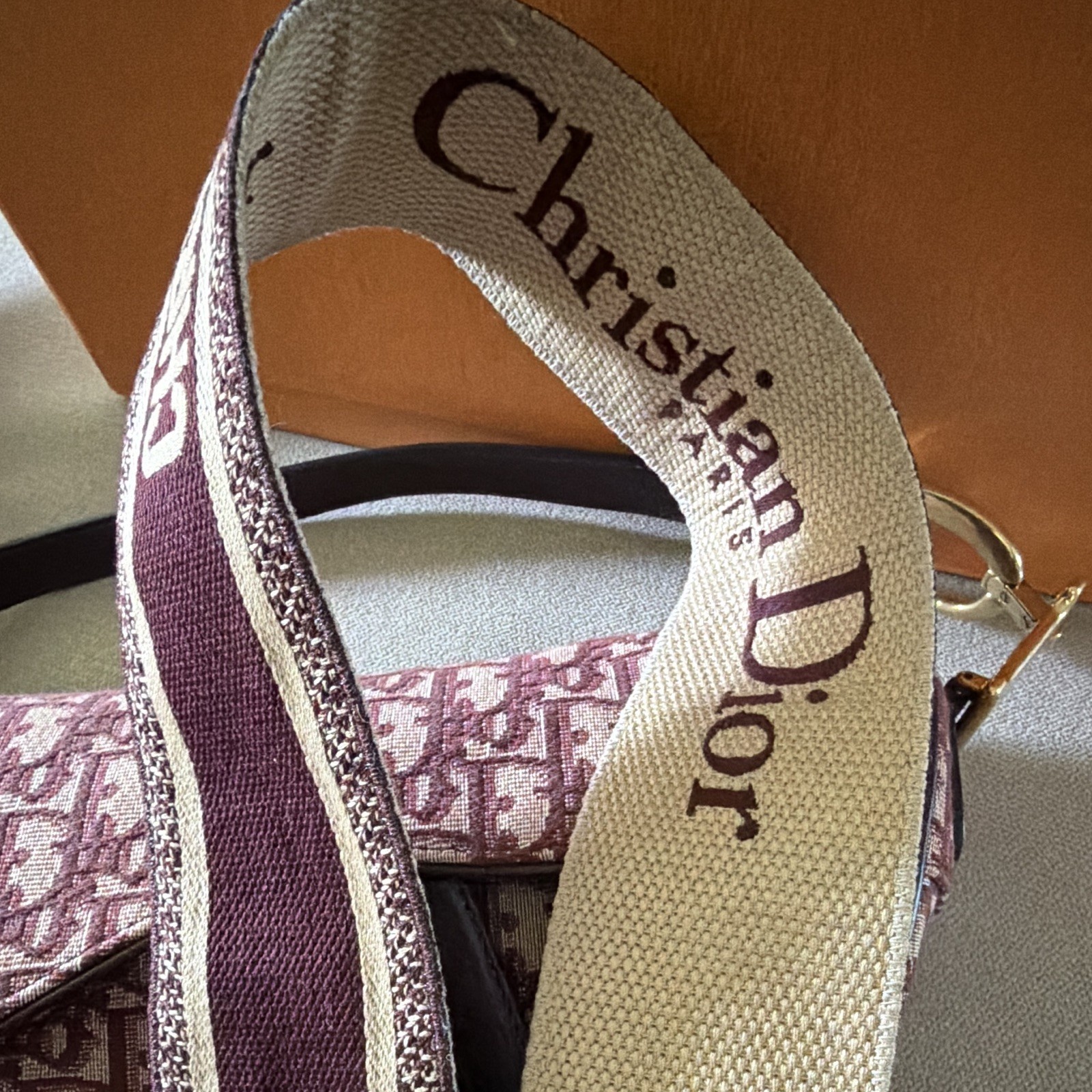 Christian Dior Dior Saddle Medium Shoulder Bag Burgundy Beige Monogram Strap