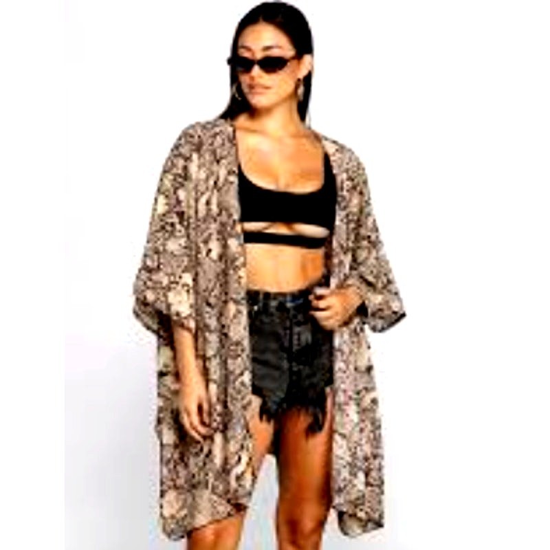 M Windsor snake animal print brown black mesh shrug shawl open front kimono