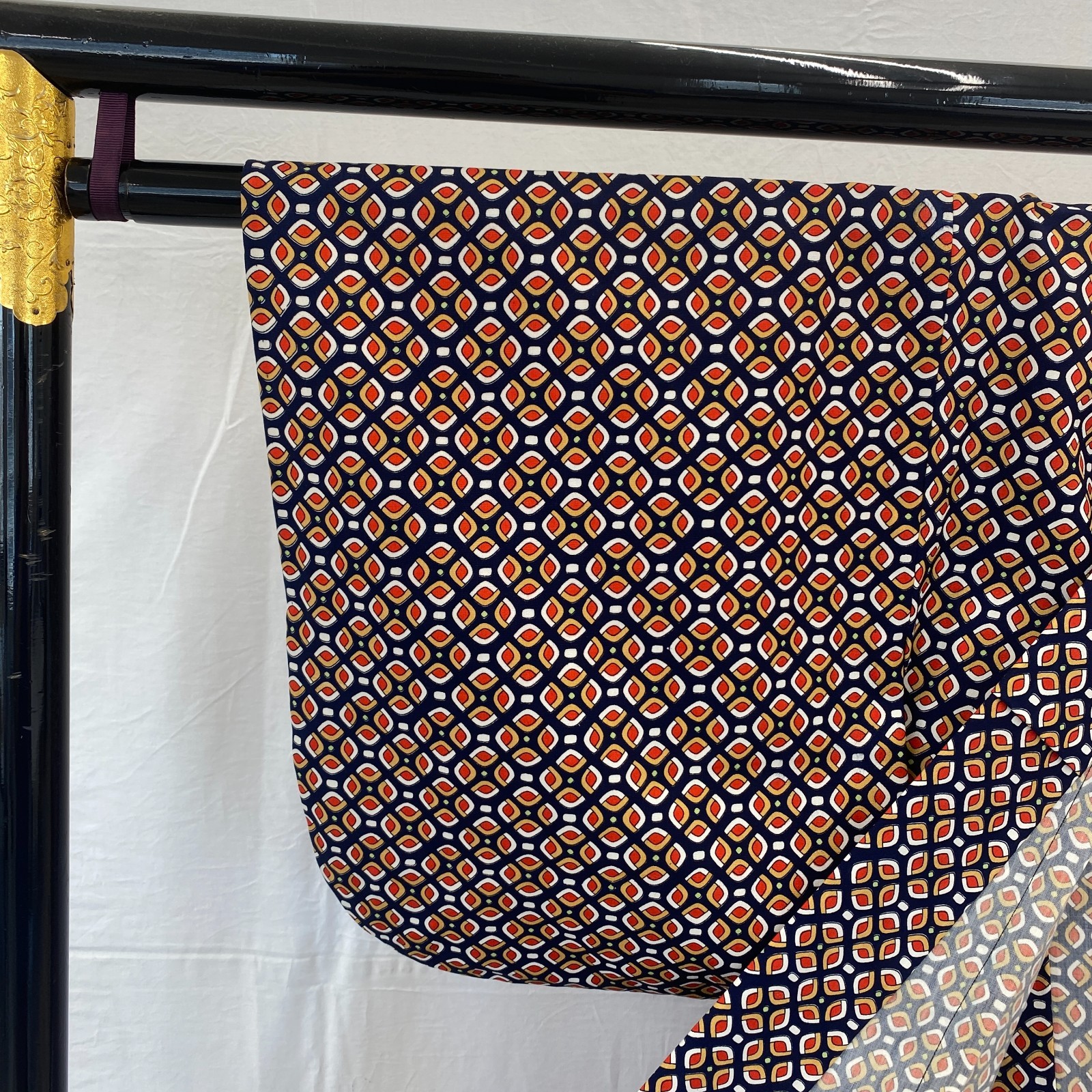 Japanese Vintage Kimono Polyester Navy No Lining Komon Traditional Length 63 in