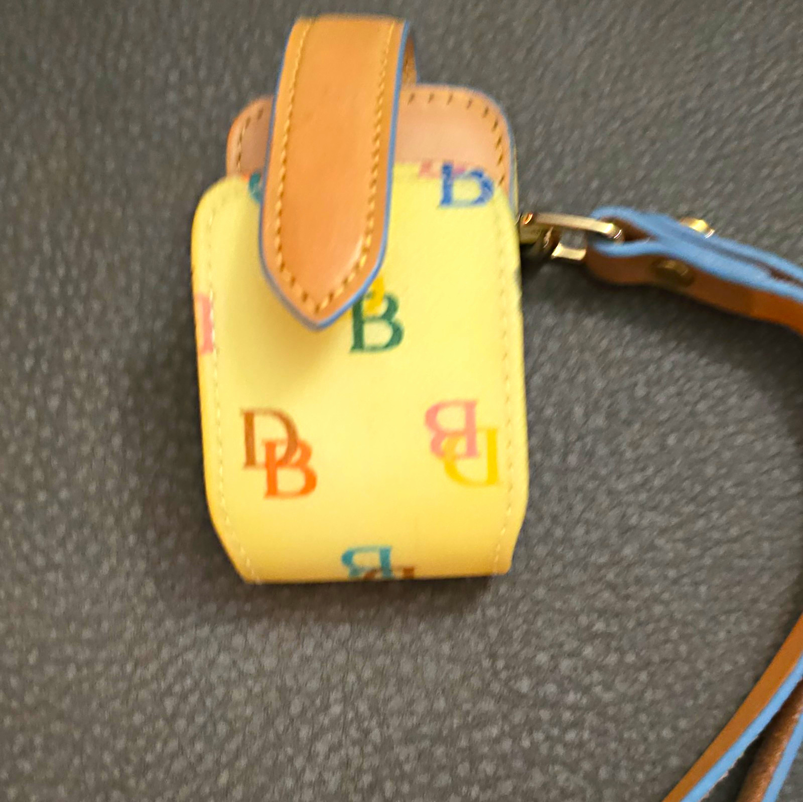 Dooney & Bourke Logo Wristlet Hand Sanitizer Strap Heart Charm Yellow Multicolor