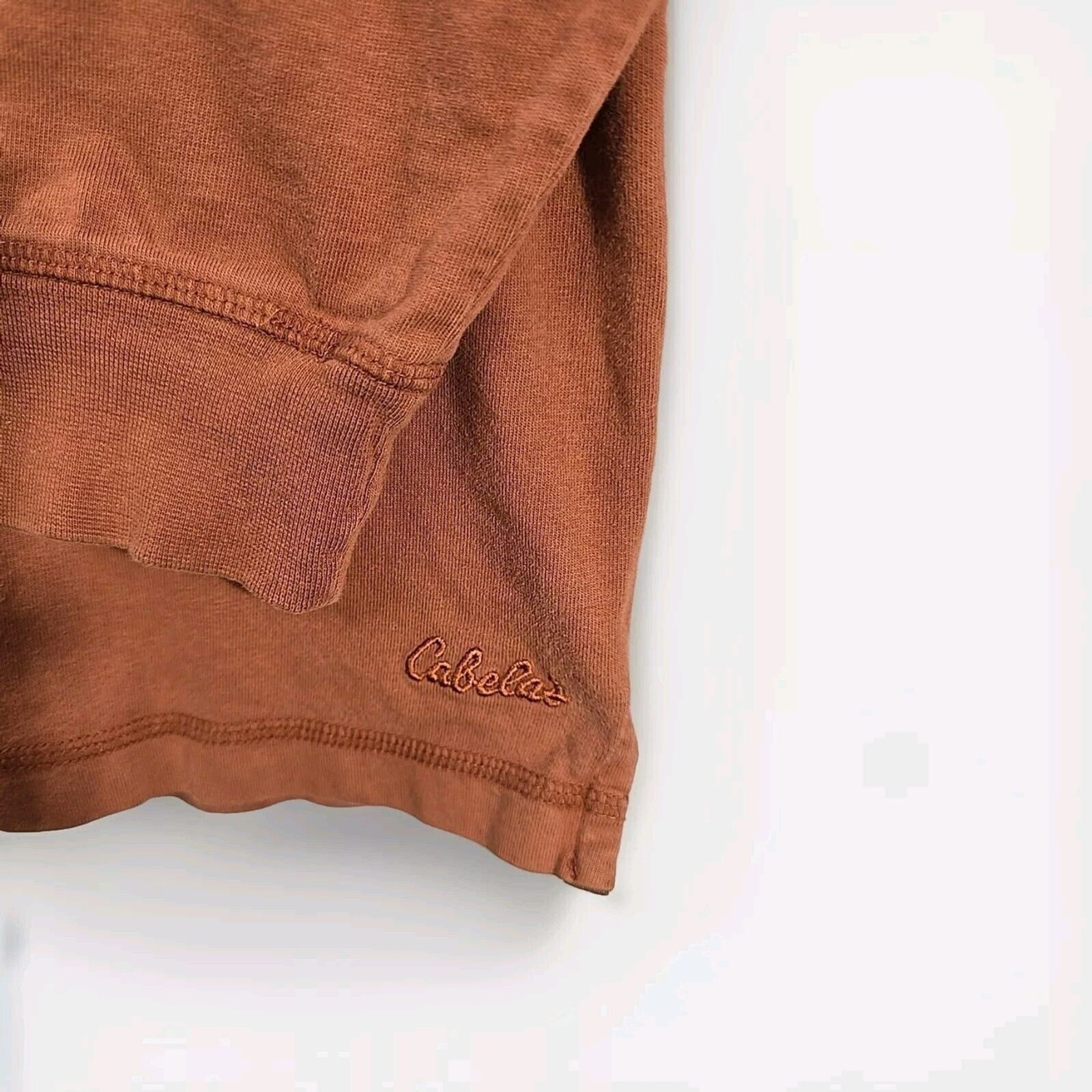 Cabela’s Mens Henley Shirt M Orange Long Sleeve 100% Cotton Work Casual