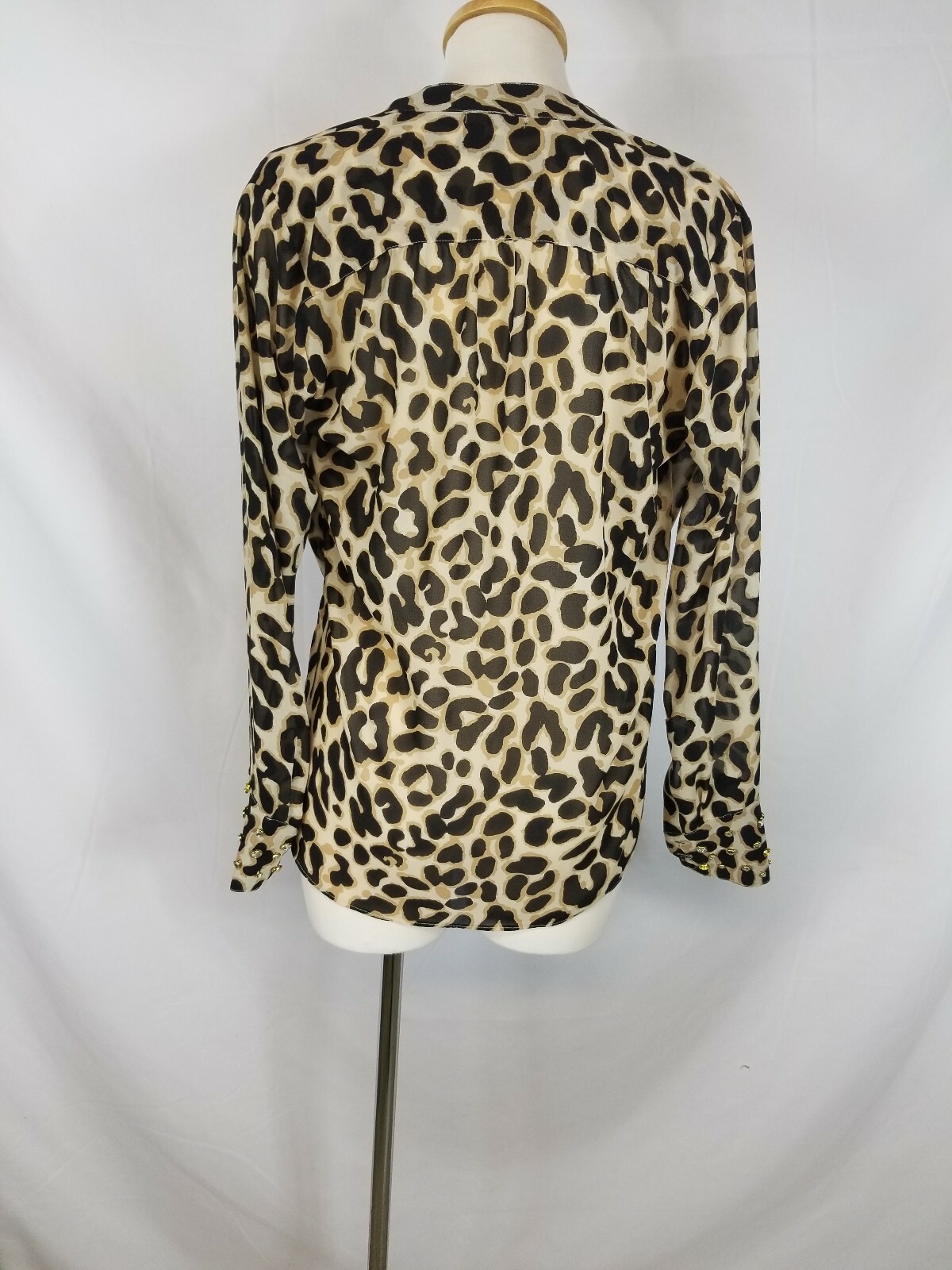 Womens XOXO Leopard Print Blouse Longsleeve Top sz Medium W/ Rhinestones