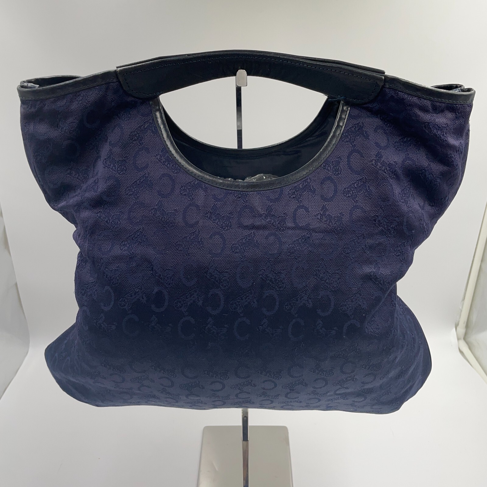 CELINE C Macadam Canvas Hand Bag Navy Auth Japan Vintage 714