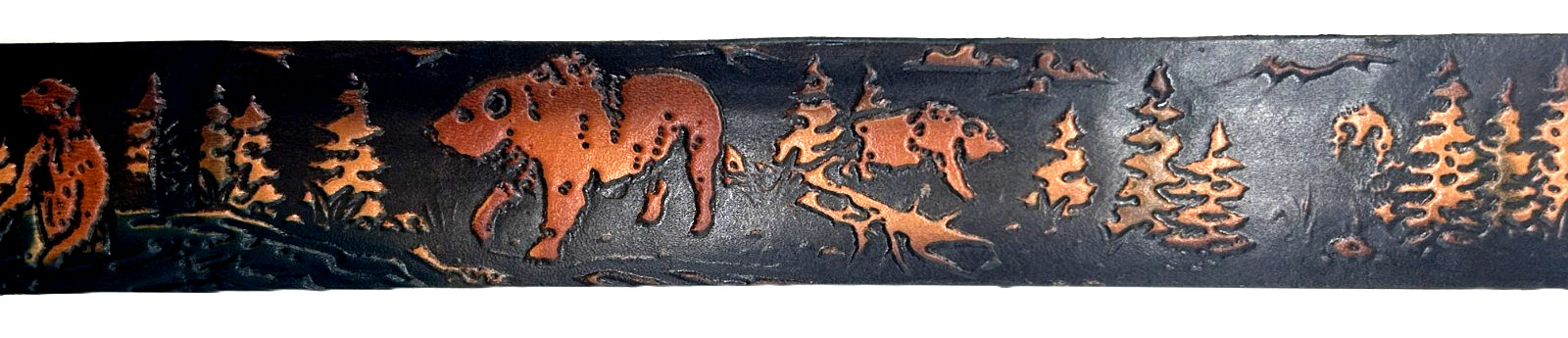 BEARS ANIMAL BEAR EMBOSSED MOTORCYCLE COWHIDE LEATHER BELT SIZE 26-48 USA MADE