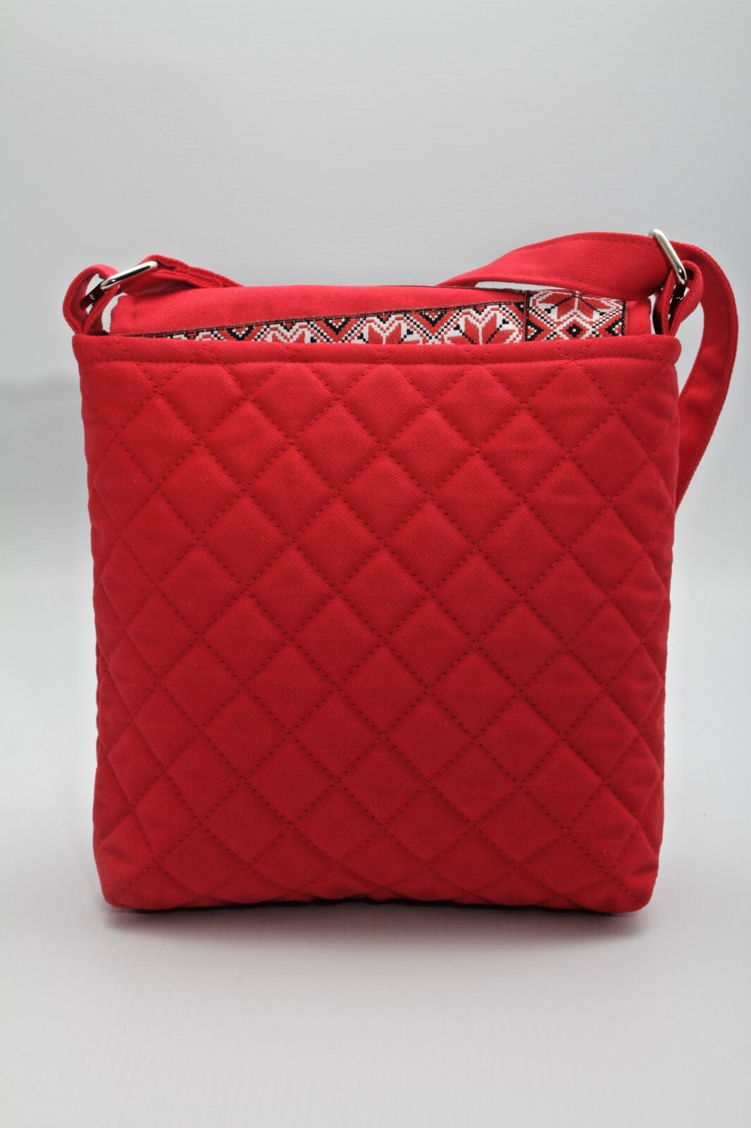 Red Natural Cotton Crossbody Bag Embroidered Adjustable Strap.