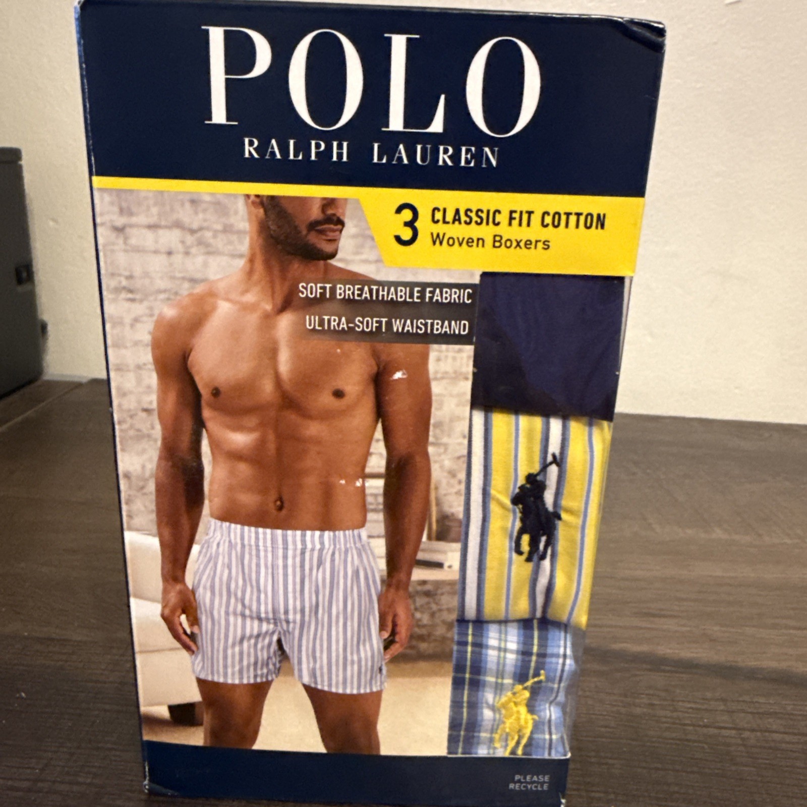 POLO RALPH LAUREN 3 CLASSIC FIT COTTON WOVEN BOXERS W/RED PONY SIZE S(28-30)NEW