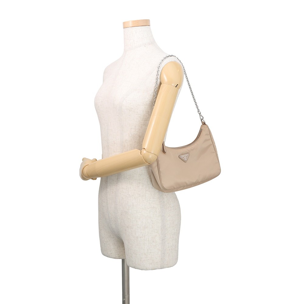 PRADA Re-Edition2005 ChainShoulder Bag Nylon Beige 1BH204