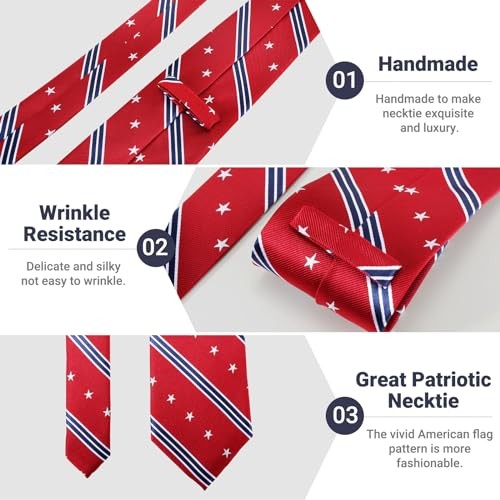 Men’s Patriotic Neckties American Flag Ties 3.27″ (8.3CM) USA Red Star Striped