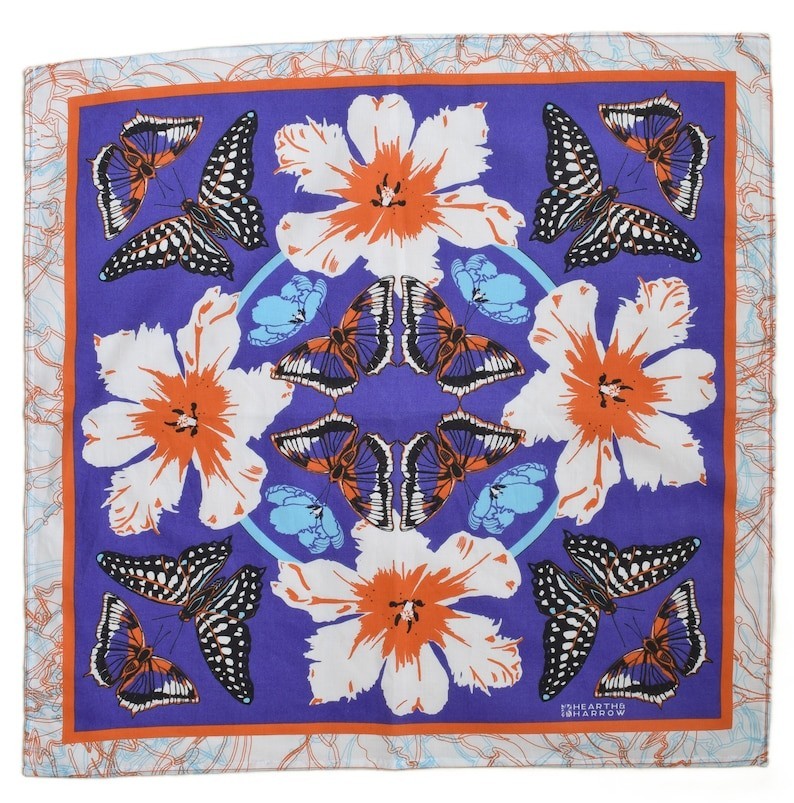 Butterfly Bandana: Soft 100% Cotton Handkerchief Hand Screen Printed Pollinator