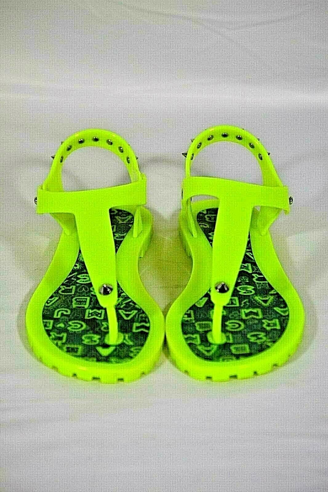 Marc Fisher Womens Silver Studded Polycarbon Neon Green Flat Sandal Size 35