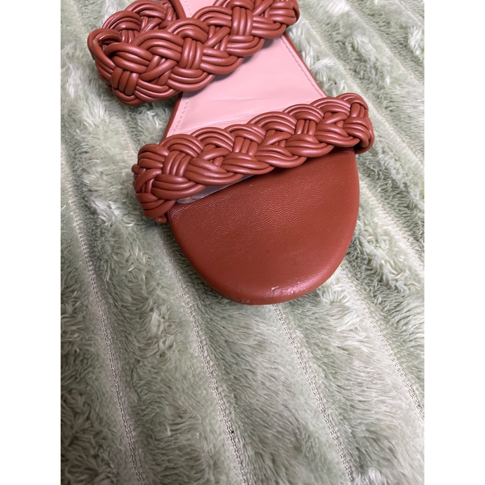 A New Day Darla Braided Double Strap Slide Sandals Cognac Brown Gold Heel 8M