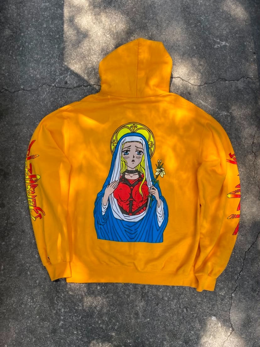 Pleasures Now Hoodie Champion Size L Nun Orange Yellow Evangelion Pre Owned