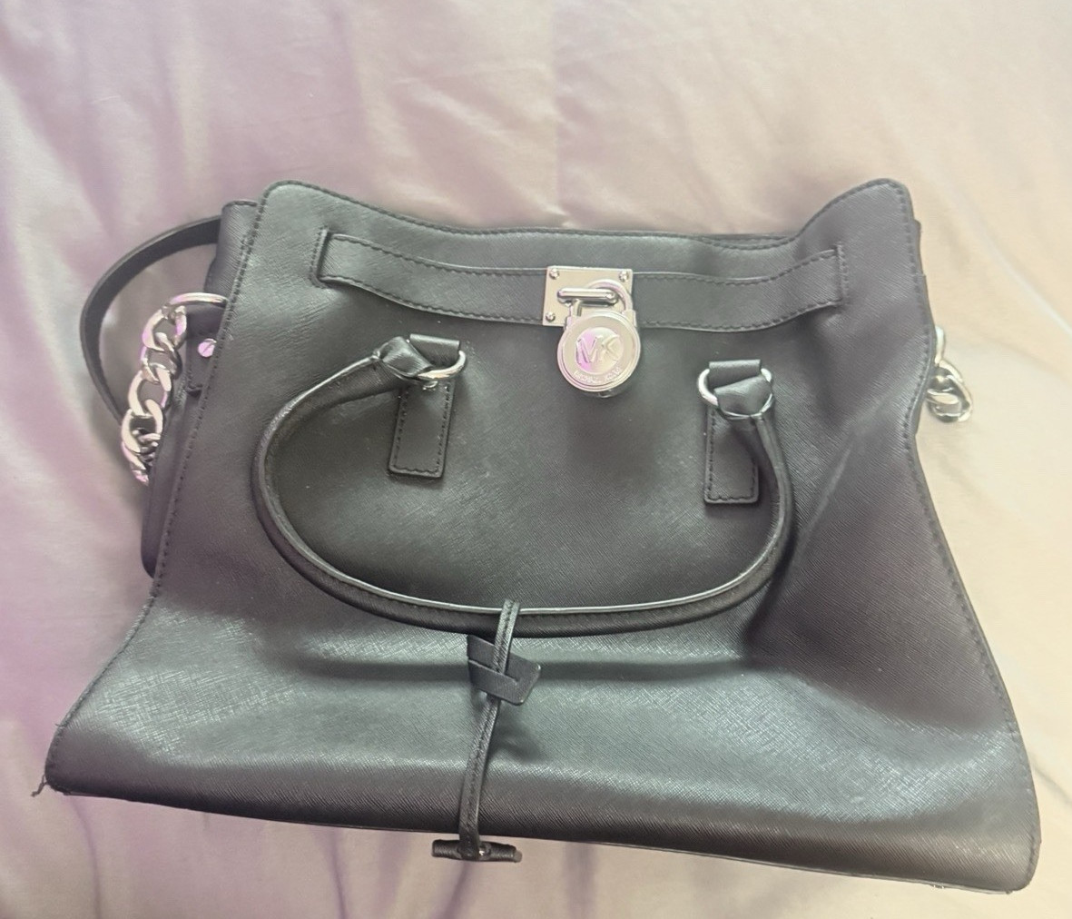 Black Michael Kors Large Hamilton Handle Bag w/ Detachable Chain Strap