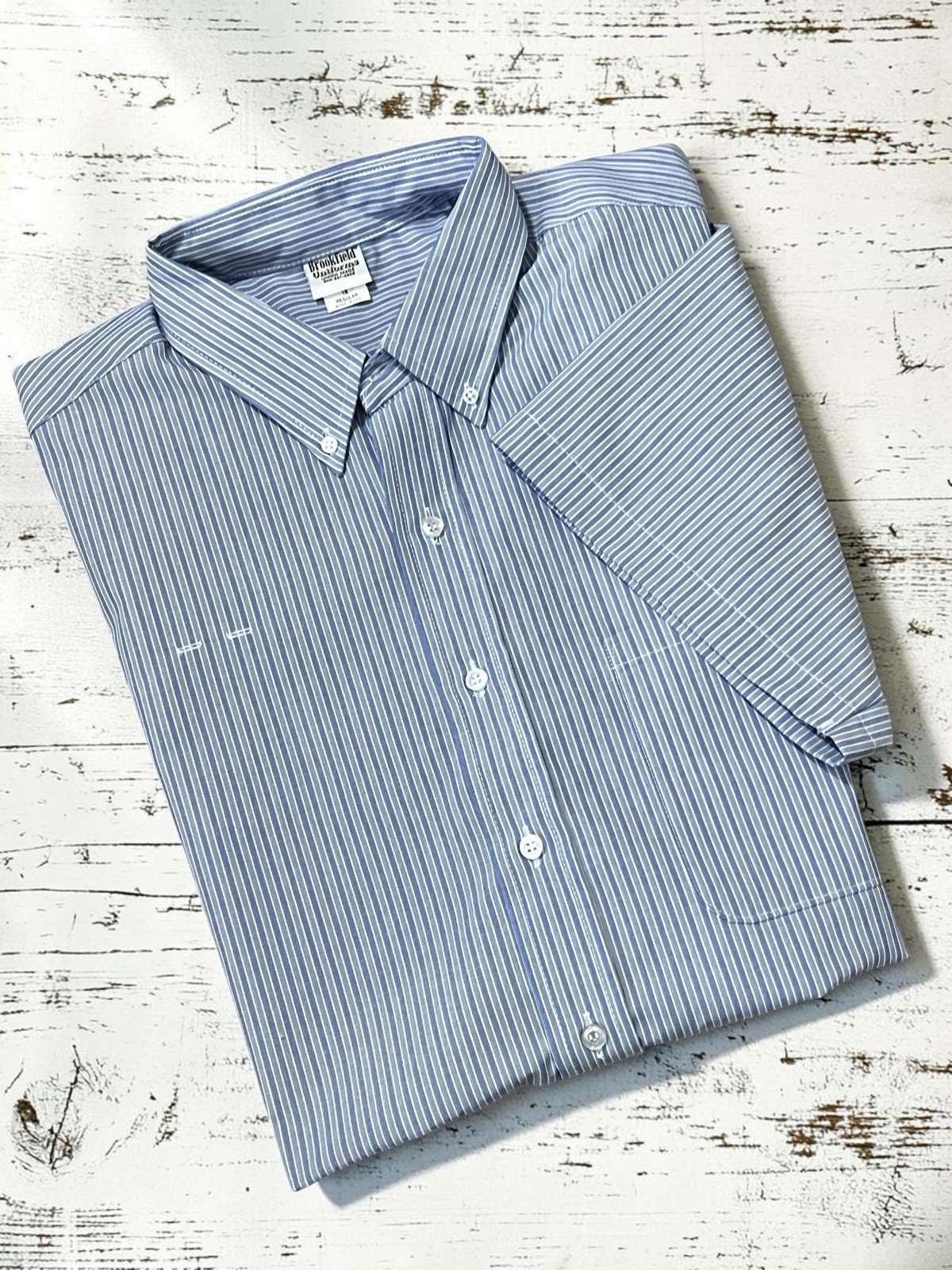 Vtg Brookfield Uniform Shirt 18 Reg Blue Stripe Union Made USA 2XL Window Clerk