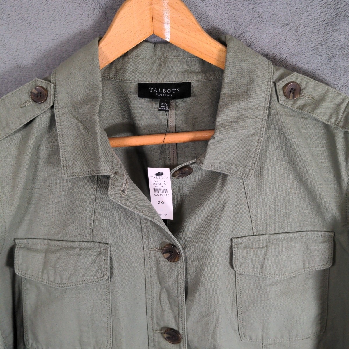 NWT Talbots Utility Safari Jacket Womens 2XP Green Button Front Pockets Military