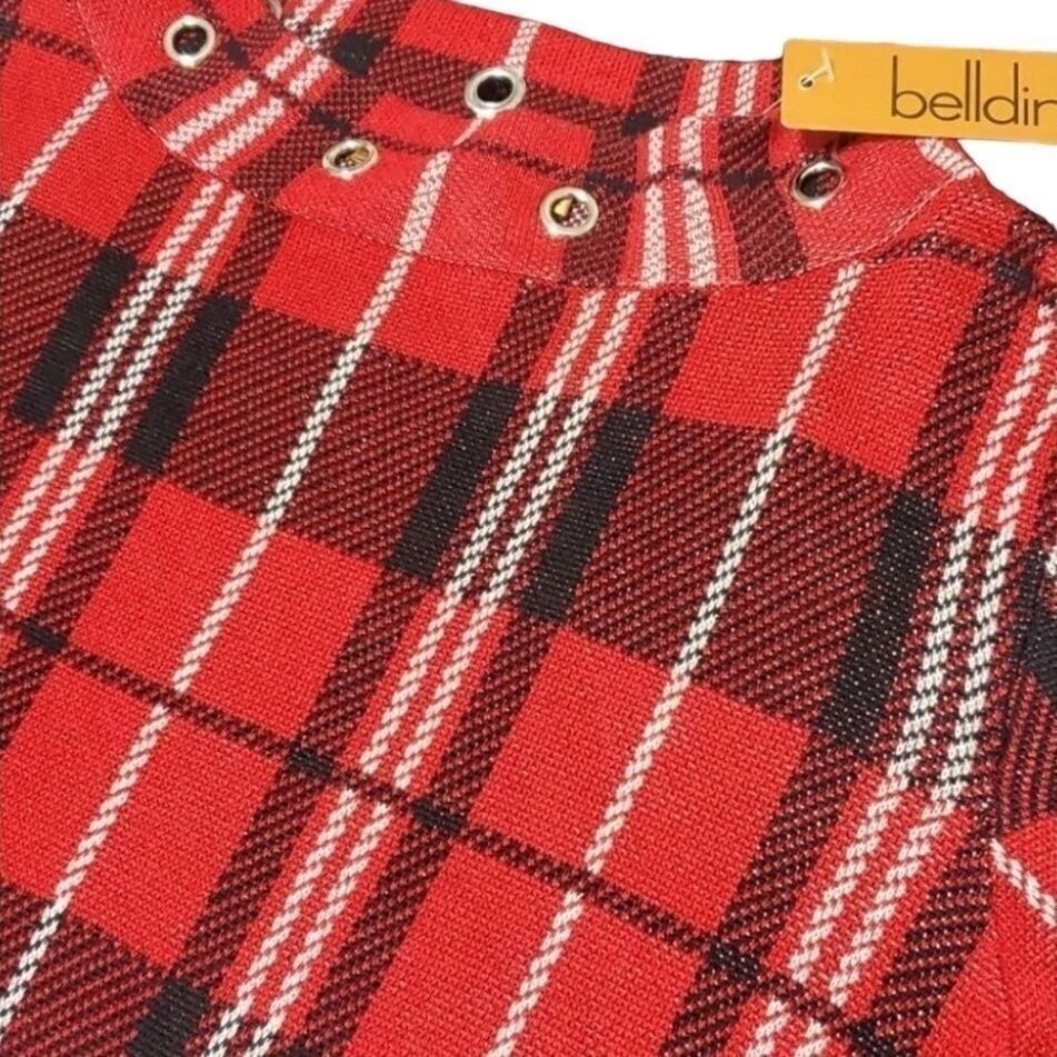 Belldini Red Plaid Knit Sweater with Metal Grommets Classic Holiday Pattern XL