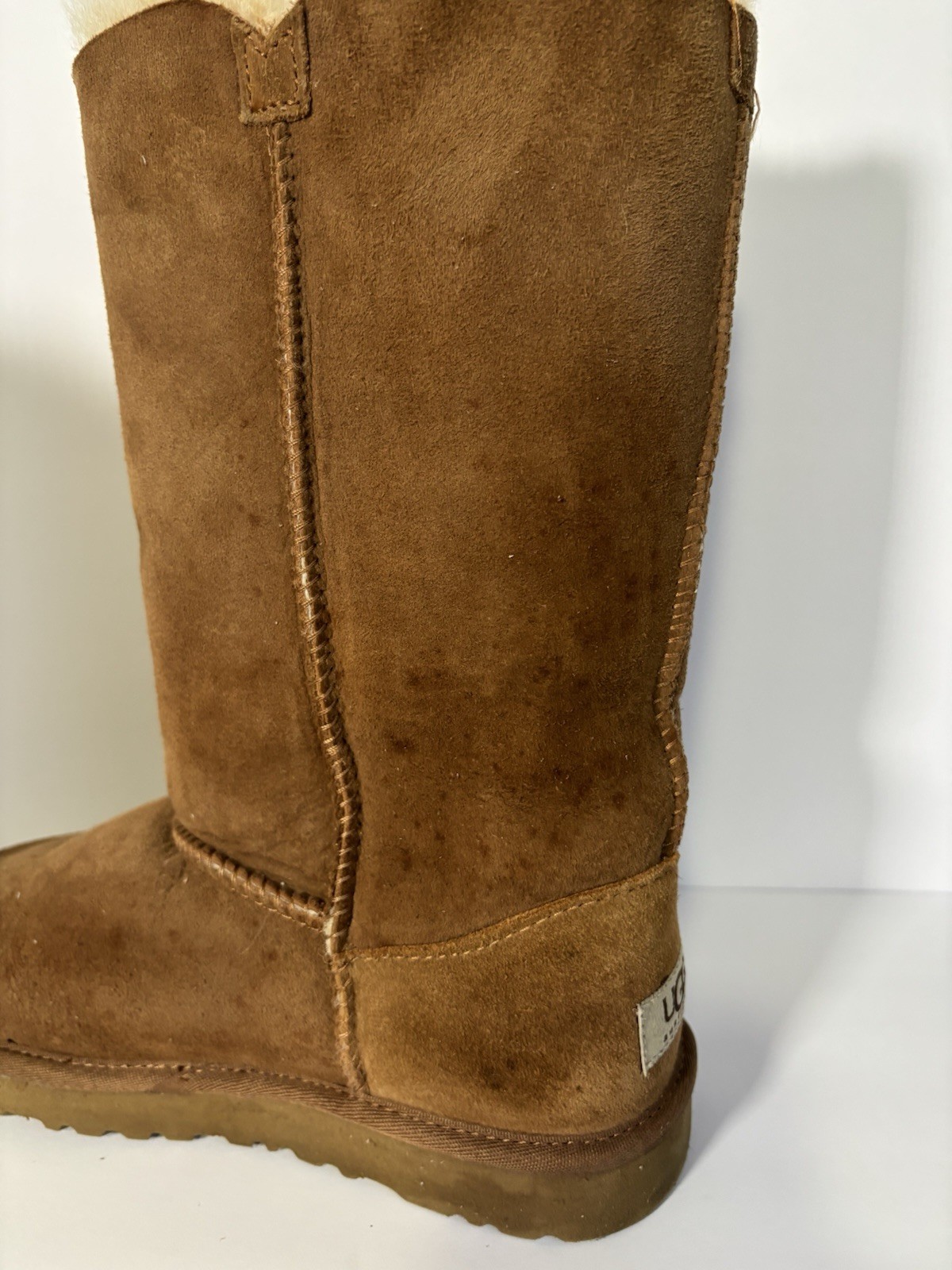 UGG Australia Bailey Button Triplet Brown Knee High Suede Sheepskin Women 4