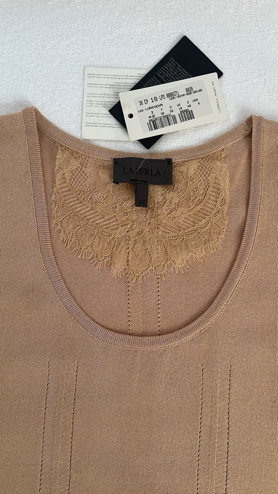 NWT La Perla Vanda Camel Tan Fine Knit Minimalist Tank Top sz US 6 / IT 42 New