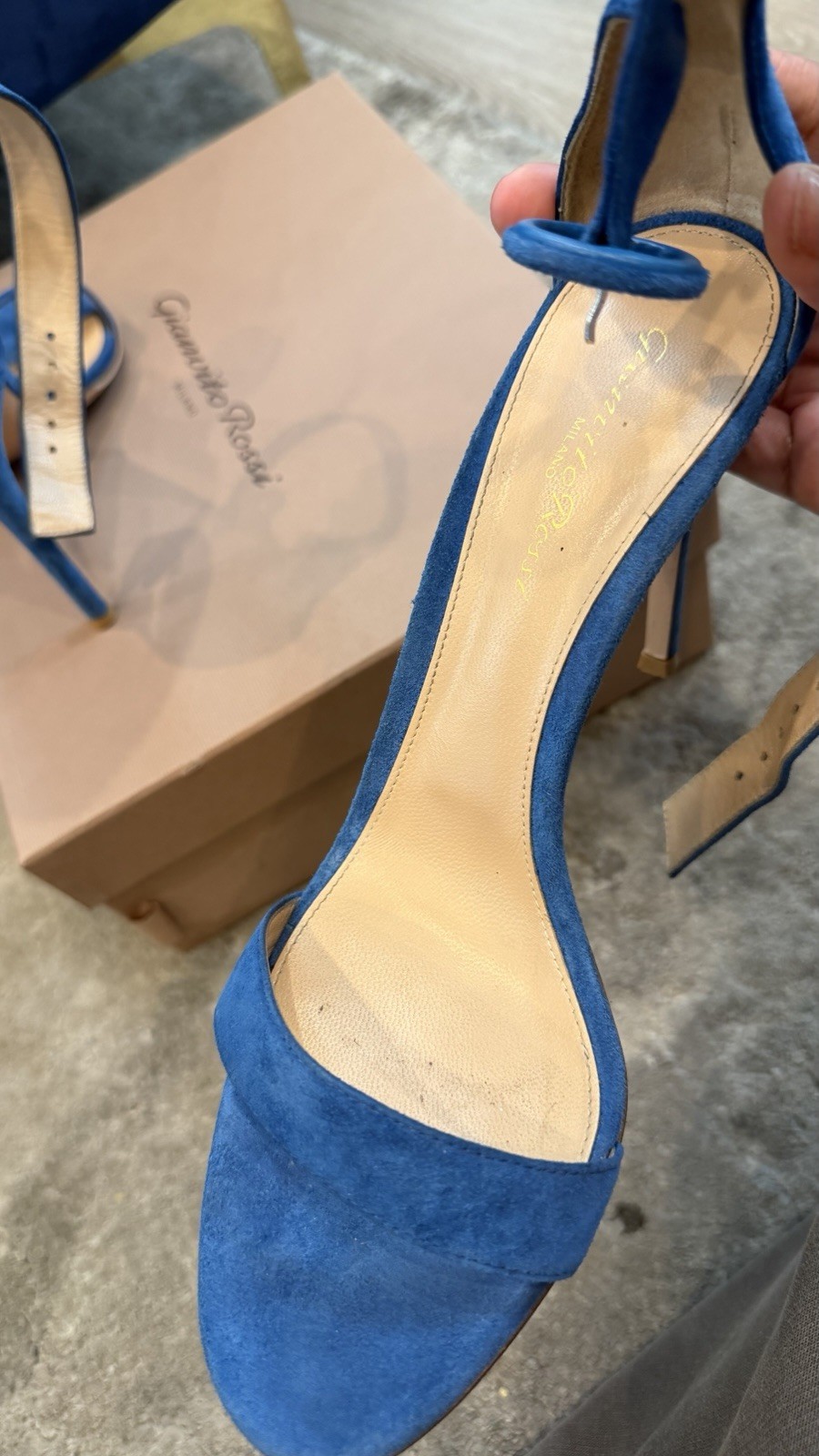 Gianvito Rossi Blue Suede Ankle Strap Heels – 39.5