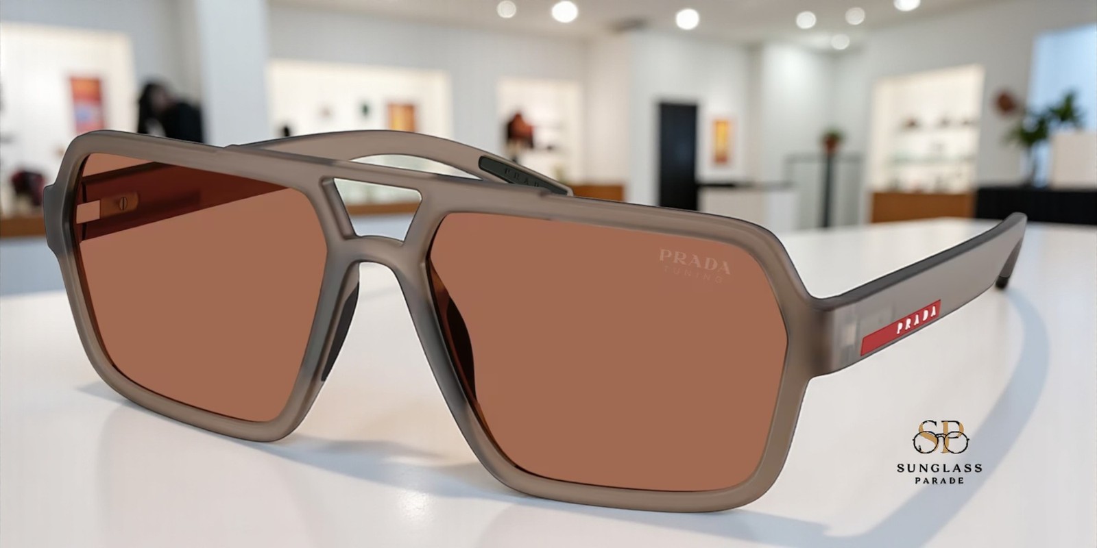 PRADA LINEA ROSSA PS A06S 29F50A Transparent Brown Tuning 59 mm Men’s Sunglasses