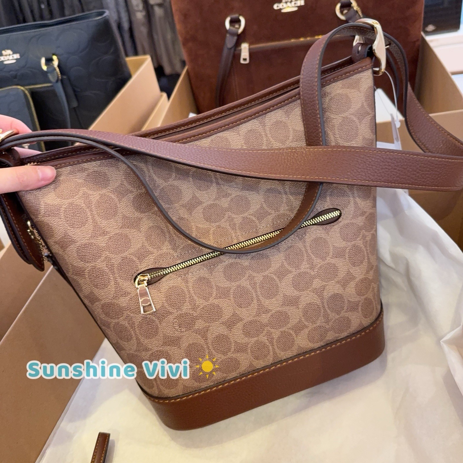 NWT Bundle Coach Jude Duffle Bag CBH20 & CW778 Long Wallet Gold/Tan/Brown Box
