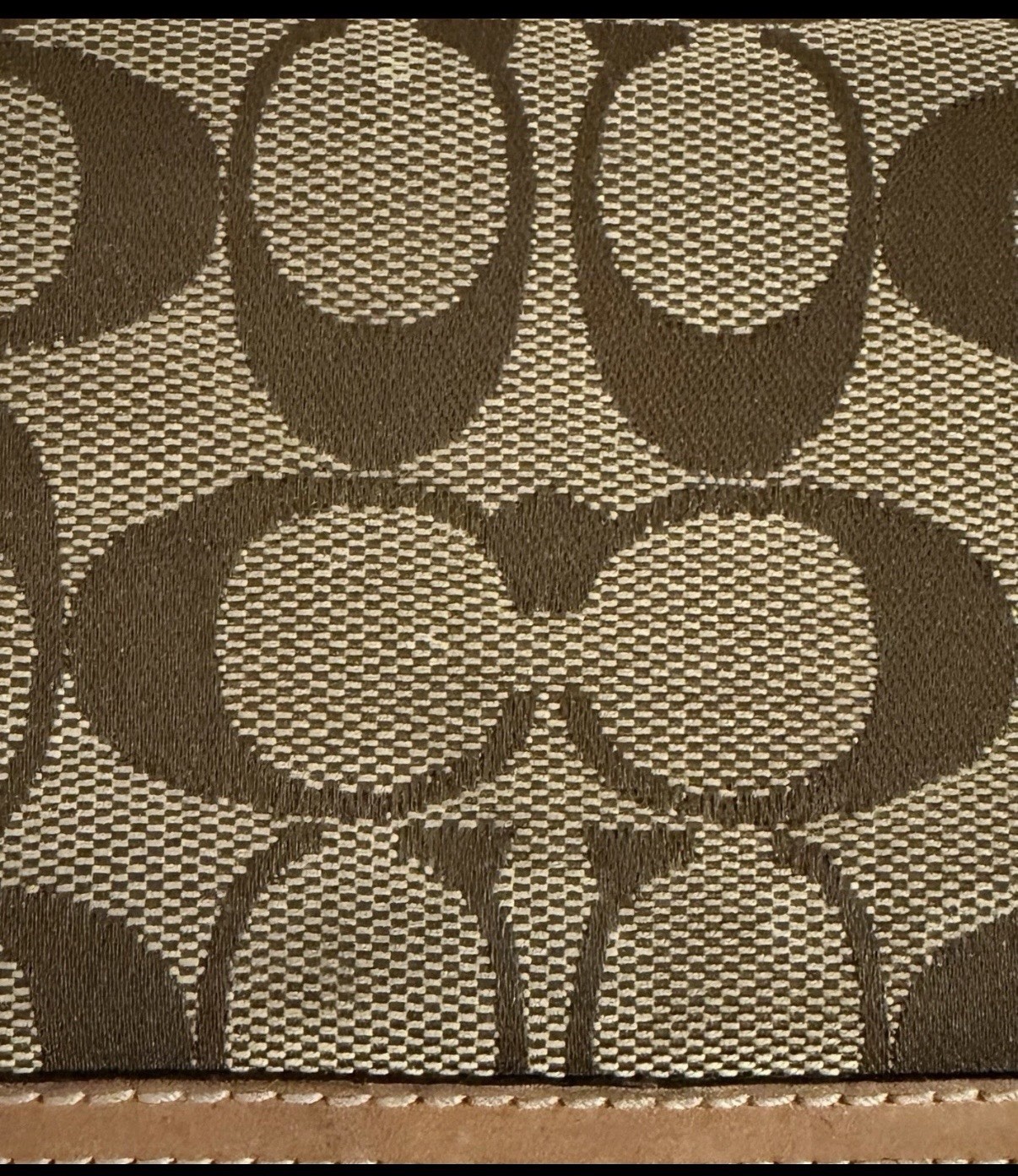 Coach Checkbook Wallet Beige Canvas Leather Trim Signature Long Wallet Fair Cond