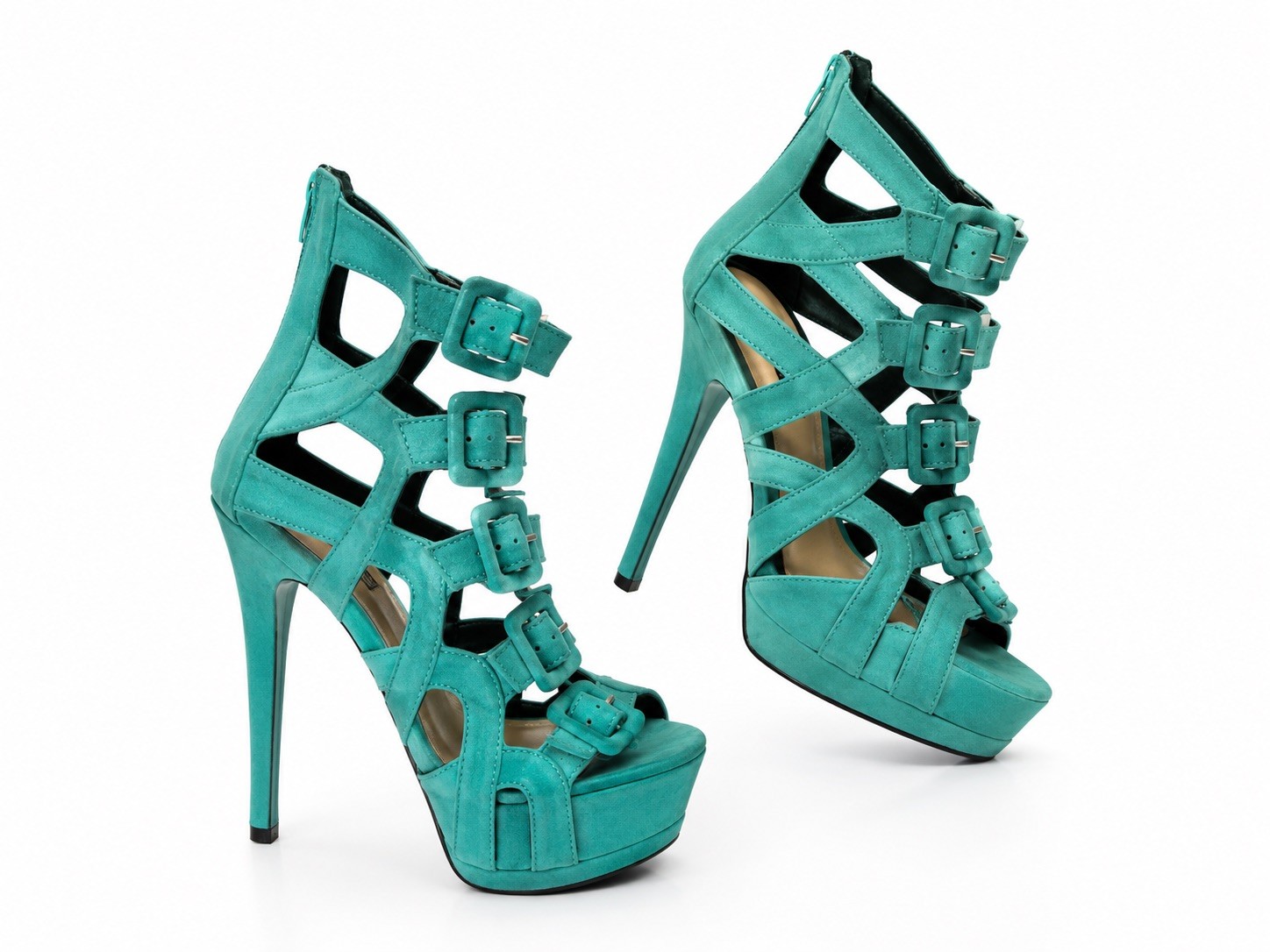 JustFab Green Buckle High Heels Women’s Shoes