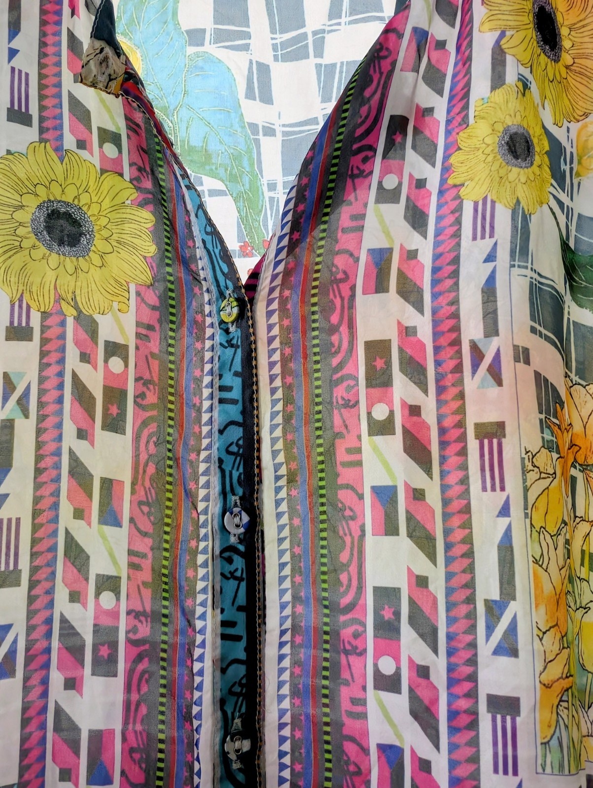 Johnny Was 100% Silk Tunic Floral Sunflower Print Boho Oversized Kimono